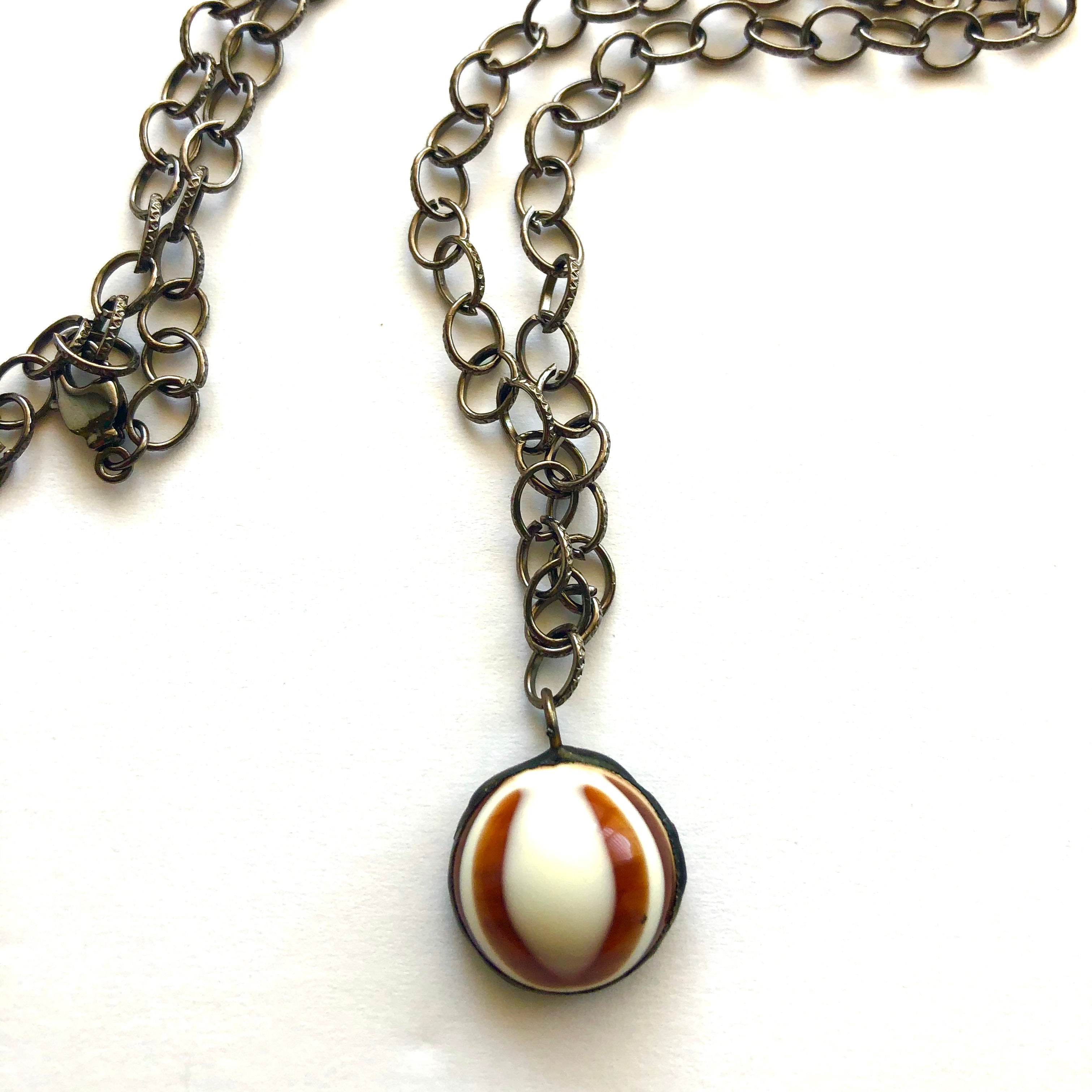 Tortoise Bullseye & Gun Metal Layering Necklace - Medium