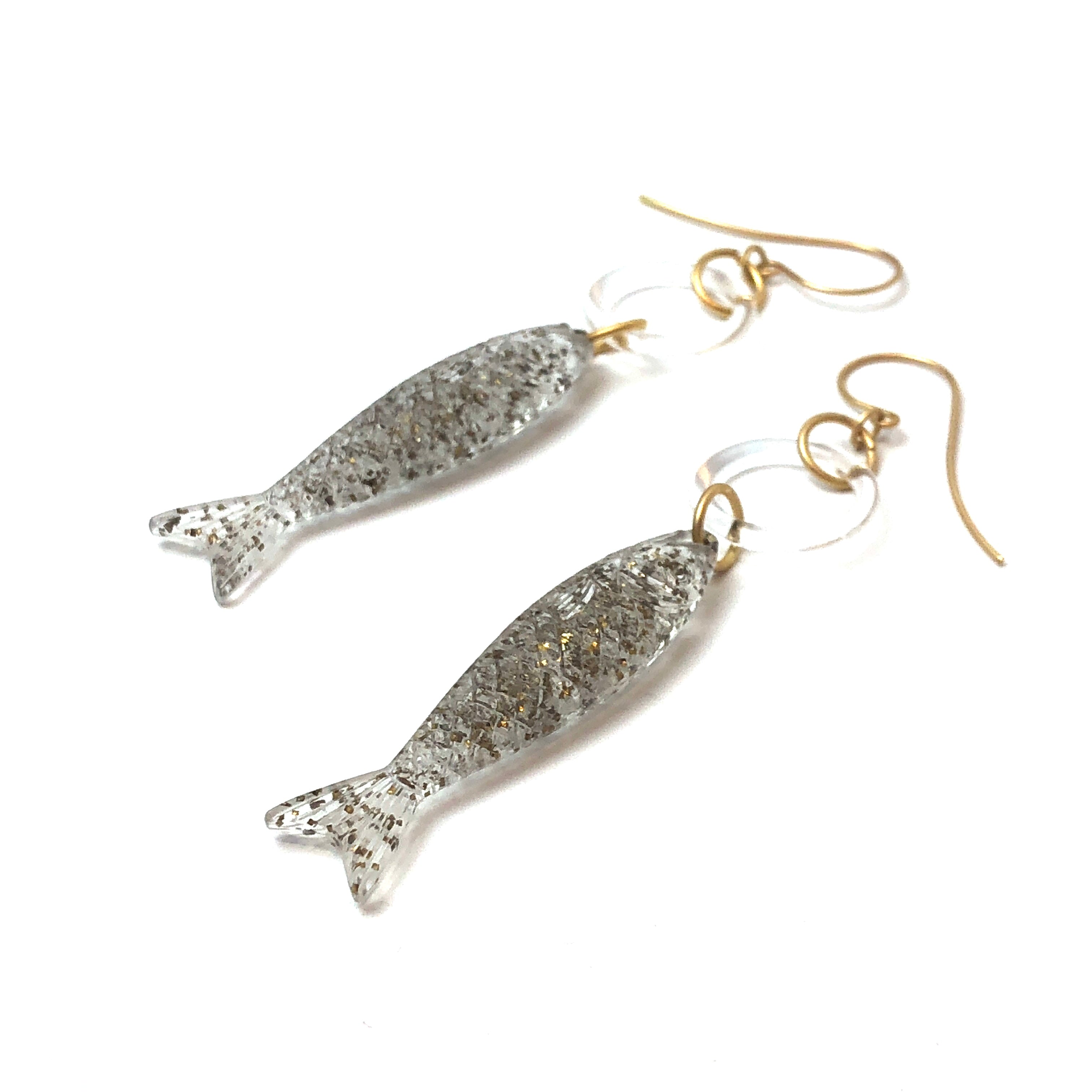 Gold Glitter & Clear Fish A Lure-Ing Earrings