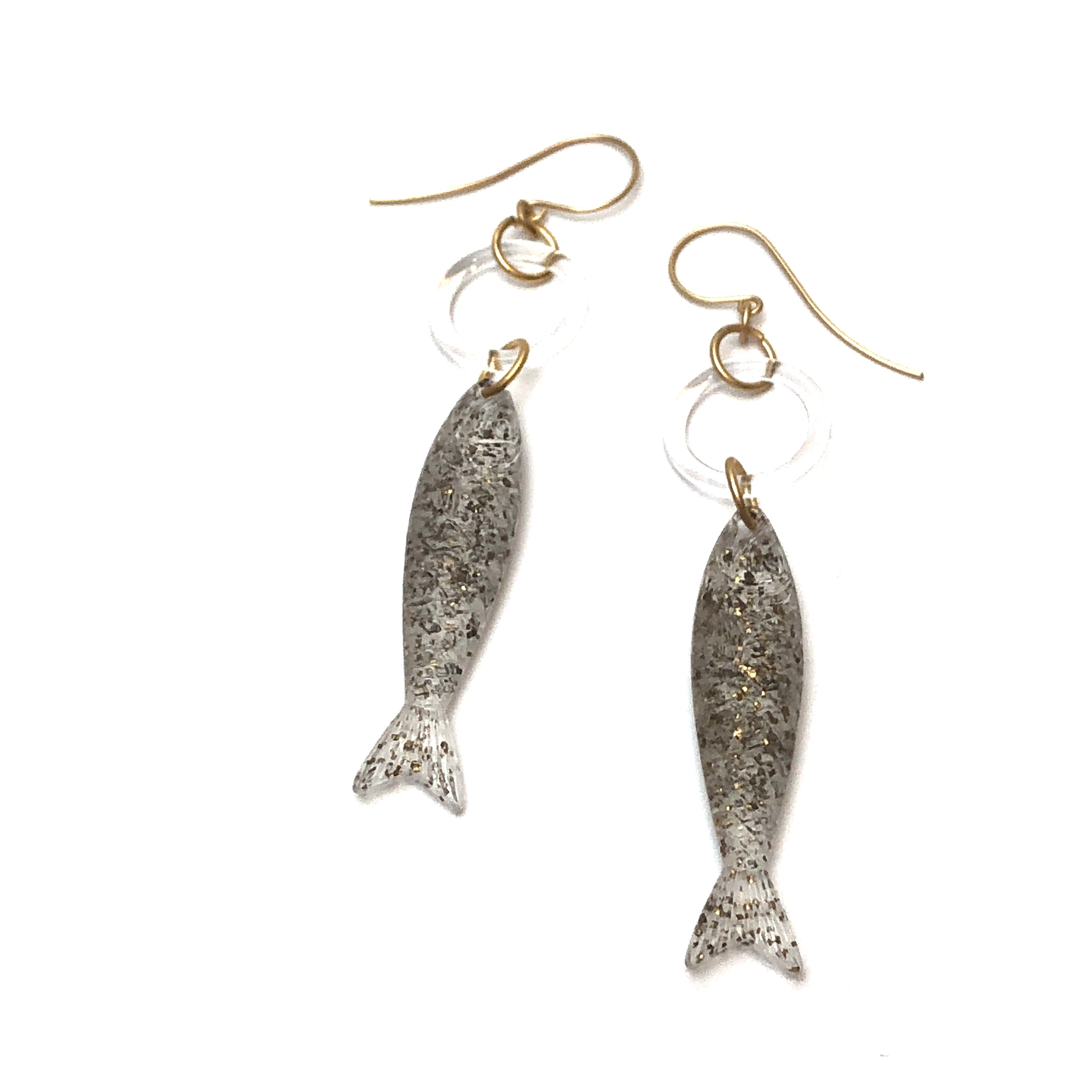 Gold Glitter & Clear Fish A Lure-Ing Earrings