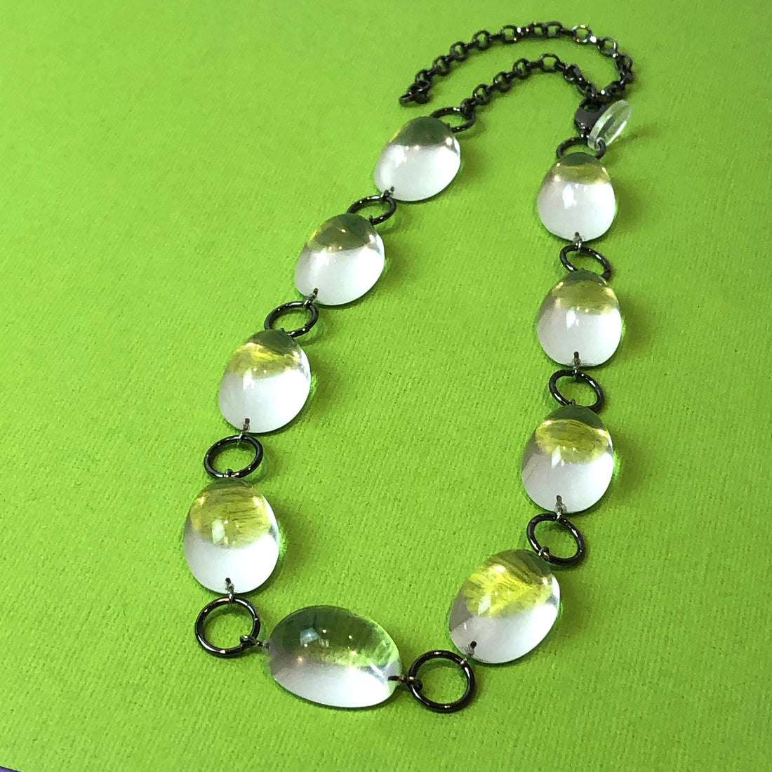 Clear Domed &amp; Dark Metal Stations Necklace