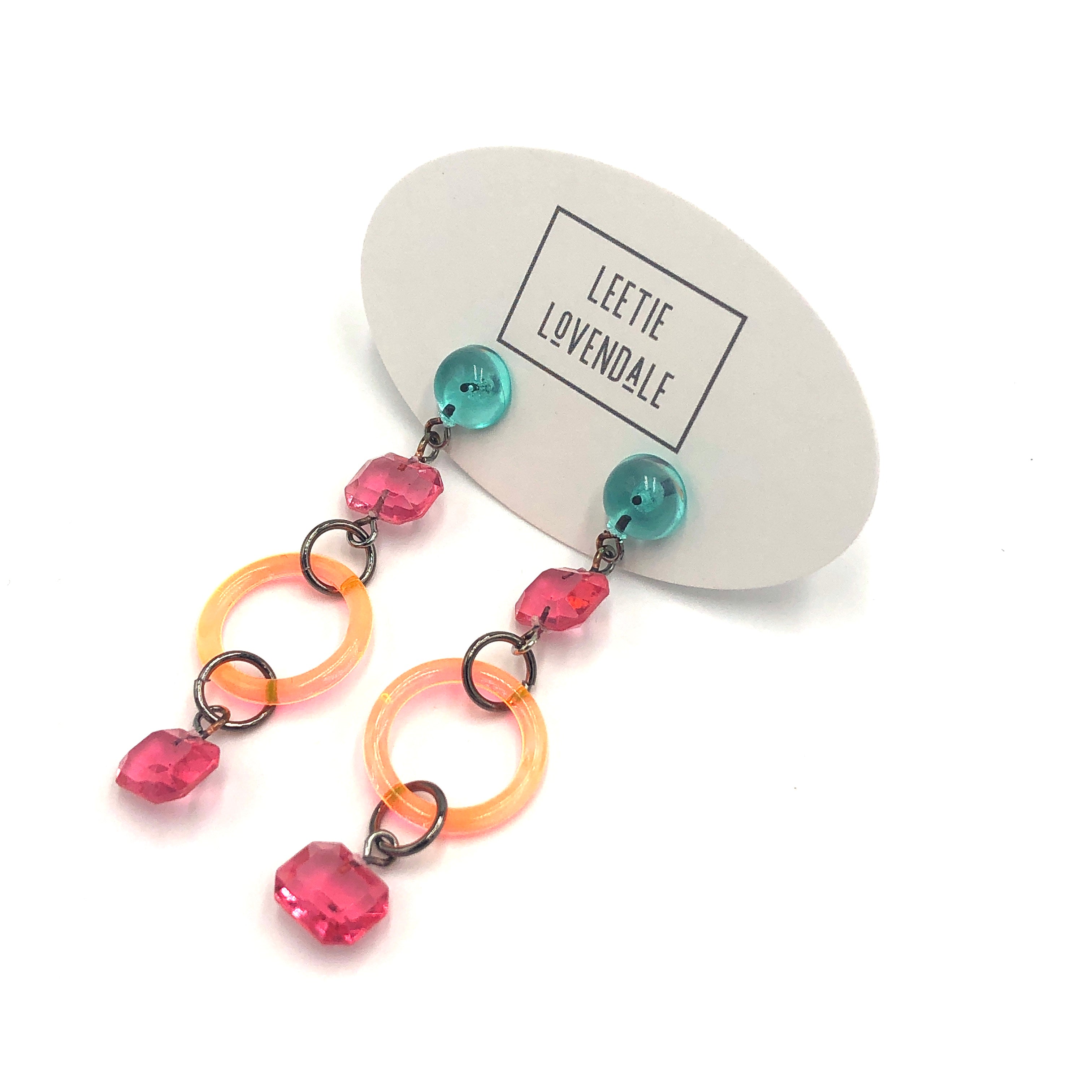 neon orange and pink earrings