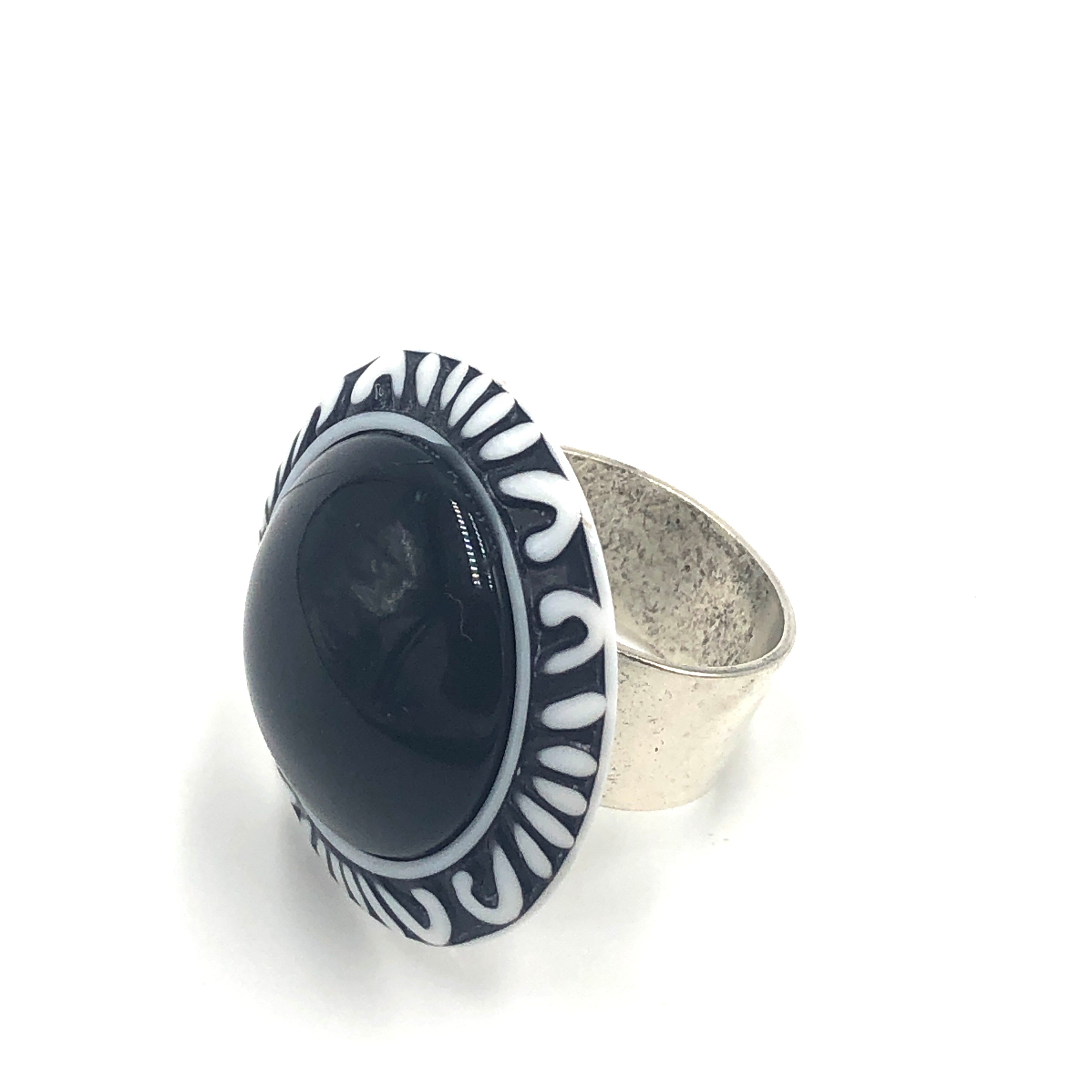 black with white ring