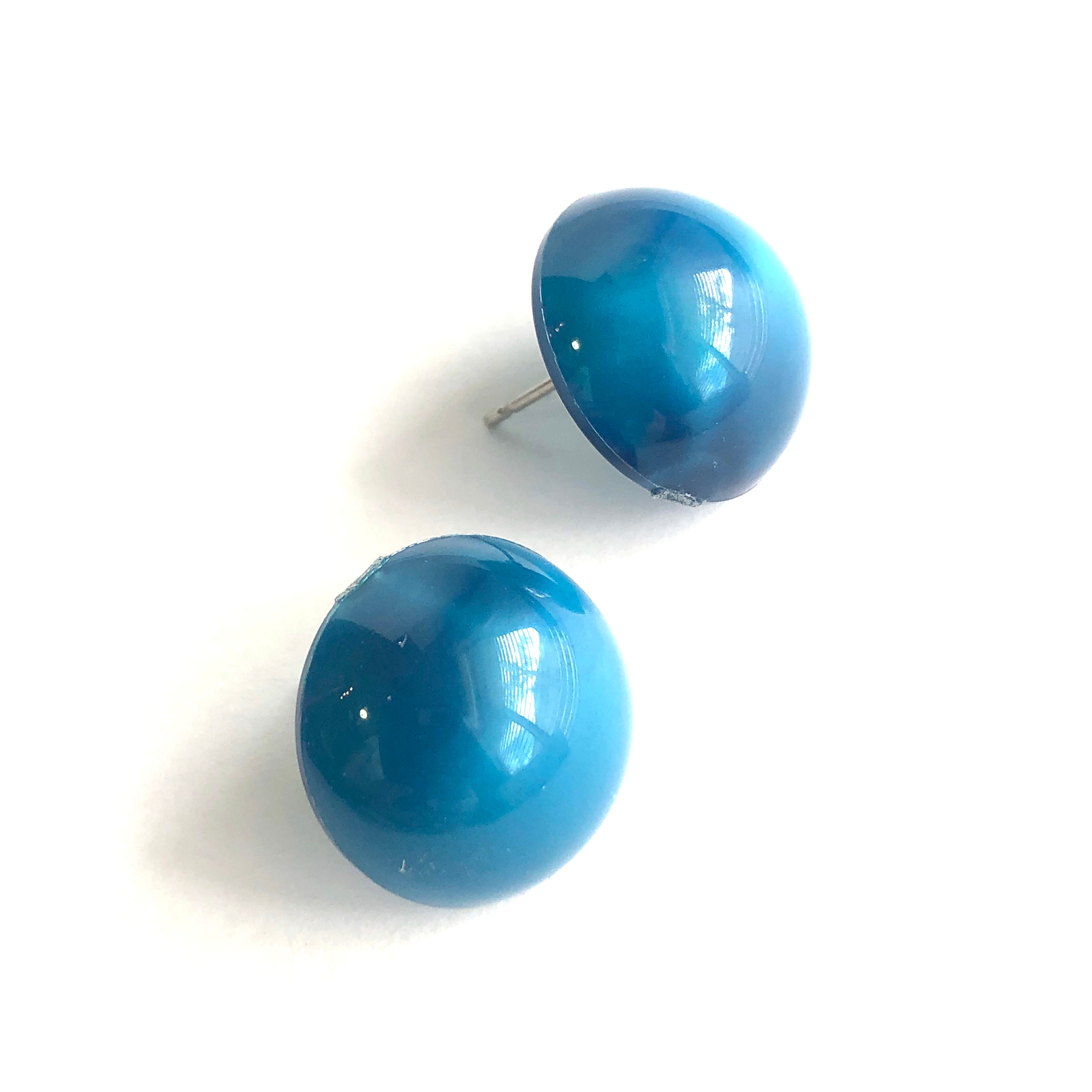 Peacock Blue Aura Glow Retro Button Studs