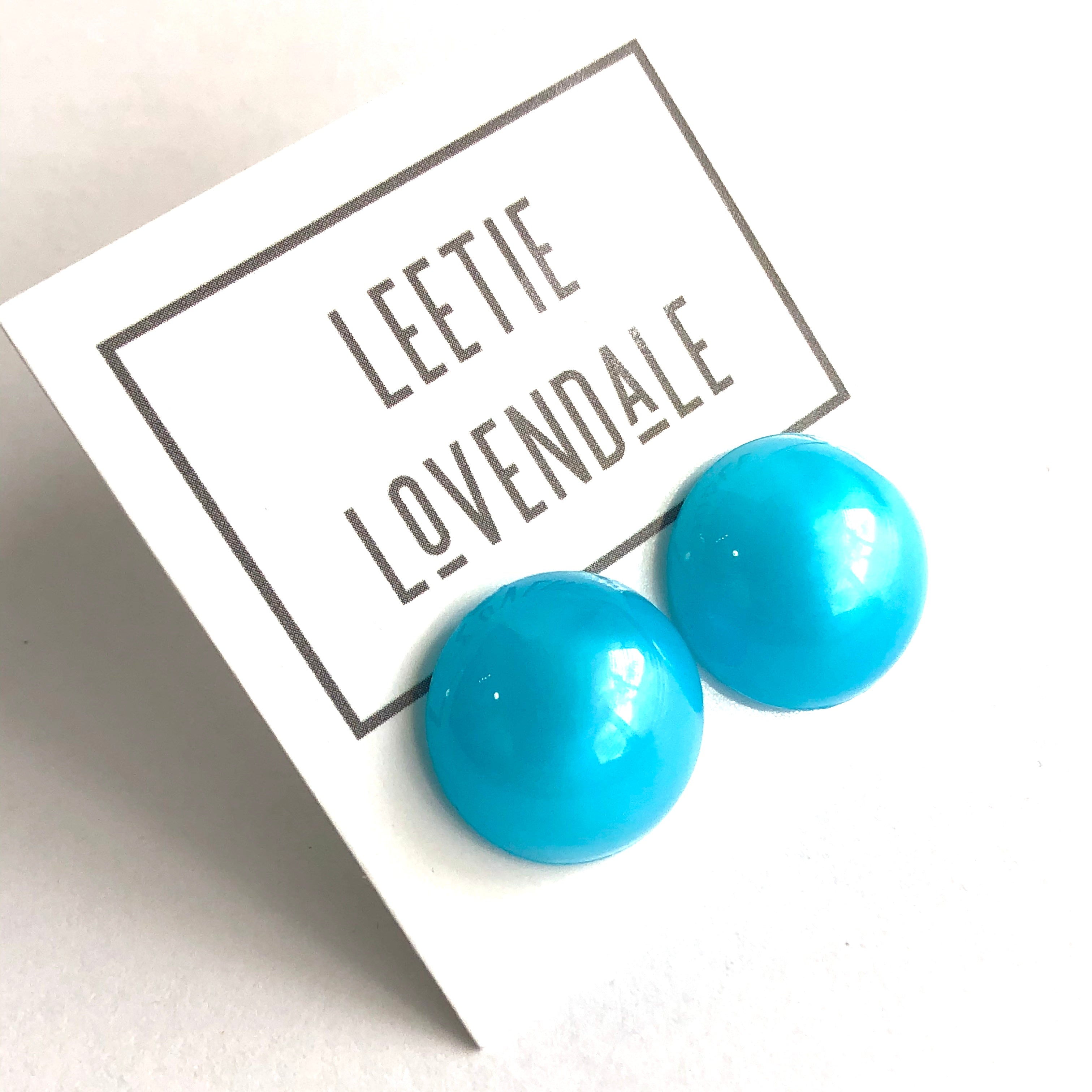 Aqua Blue Aura Glow Retro Button Studs