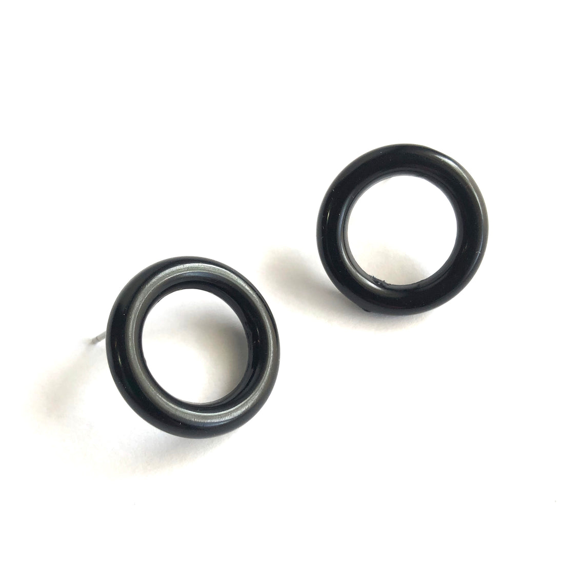 Jet Black Donut Stud Earrings