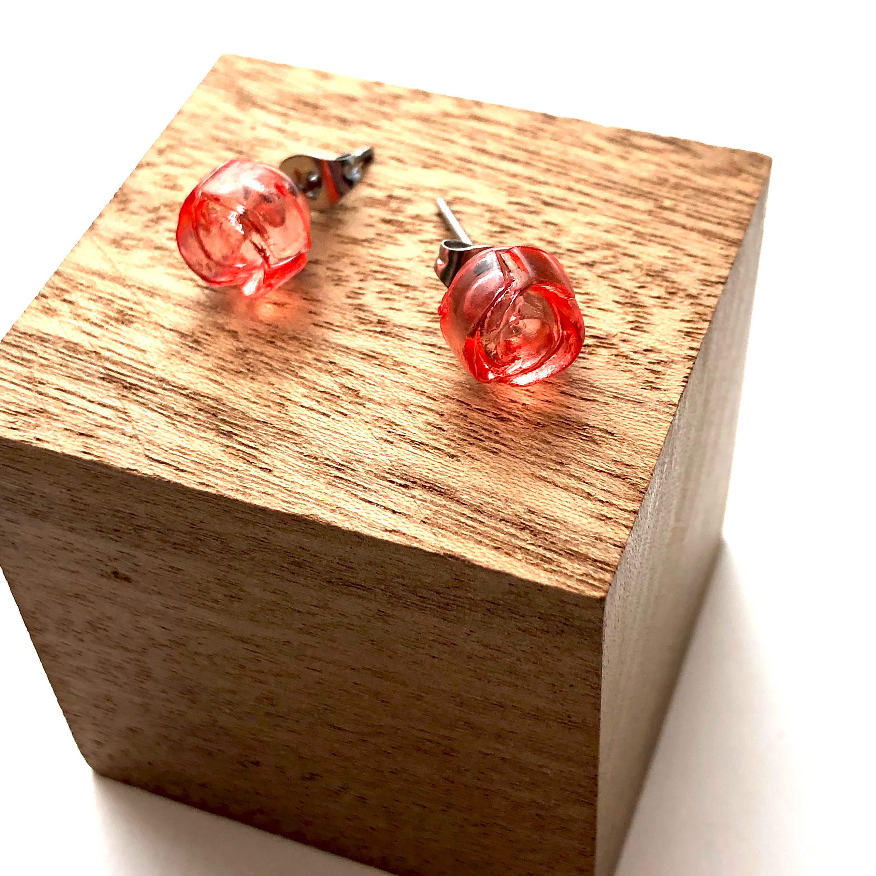 coral rose studs