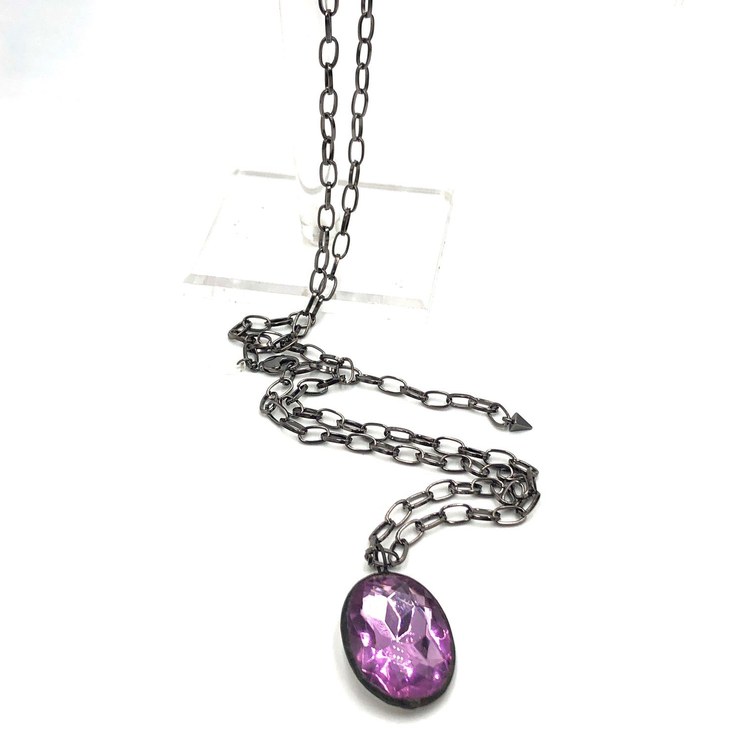 Lilac Shine On Oval Gun Metal Layering Necklace