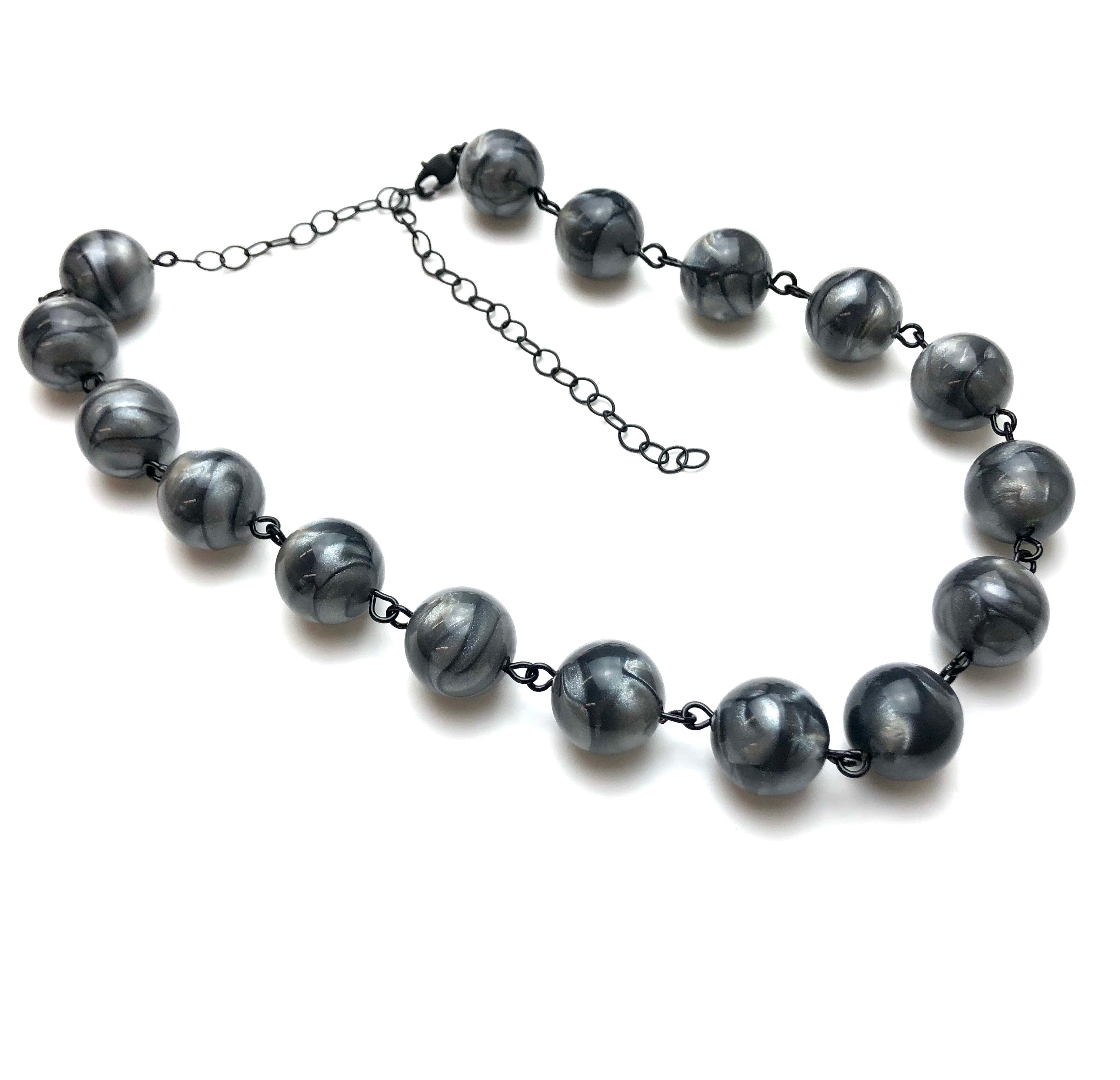 Charcoal Marbled Metallic Glow Beaded Amelia Necklace*