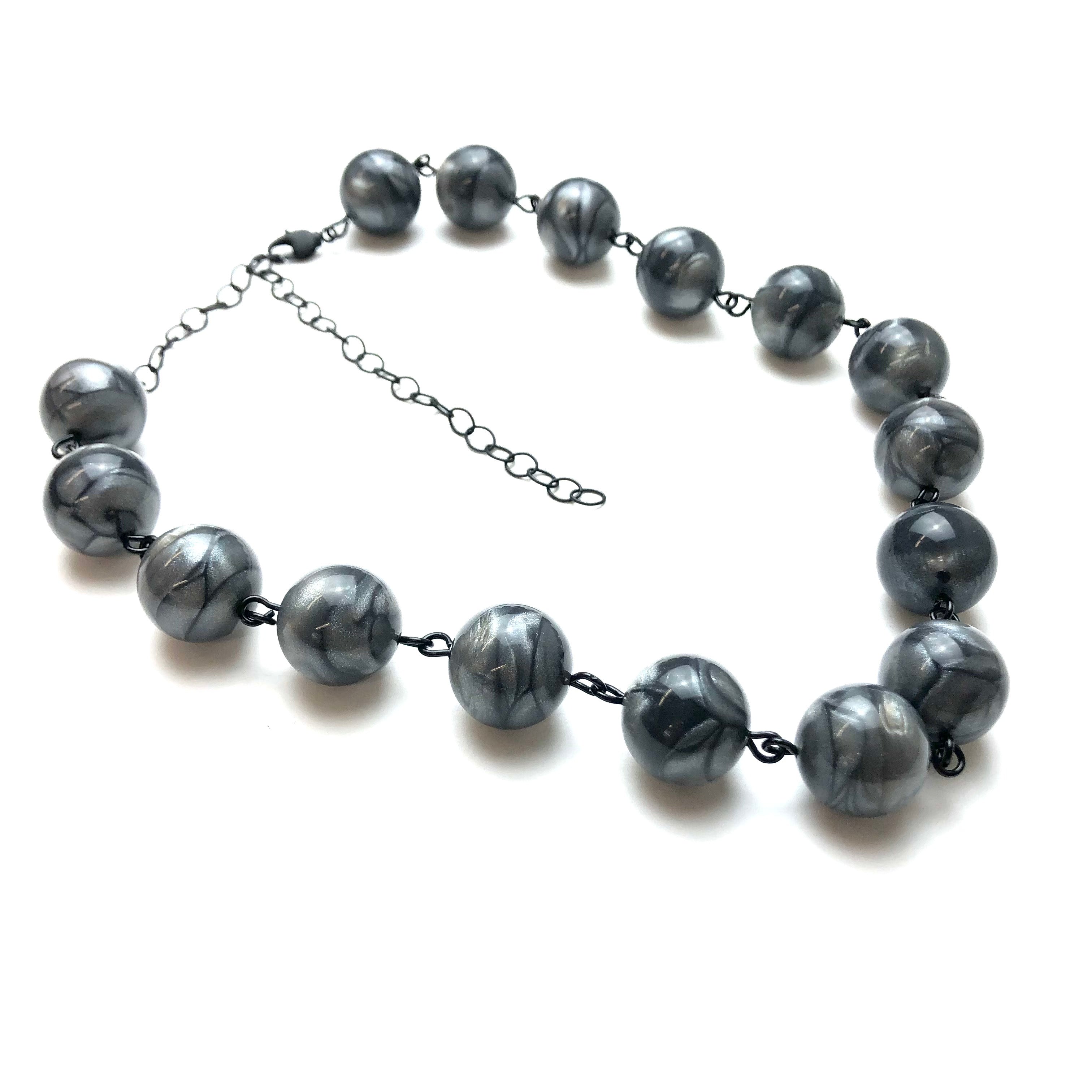 Charcoal Marbled Metallic Glow Beaded Amelia Necklace*
