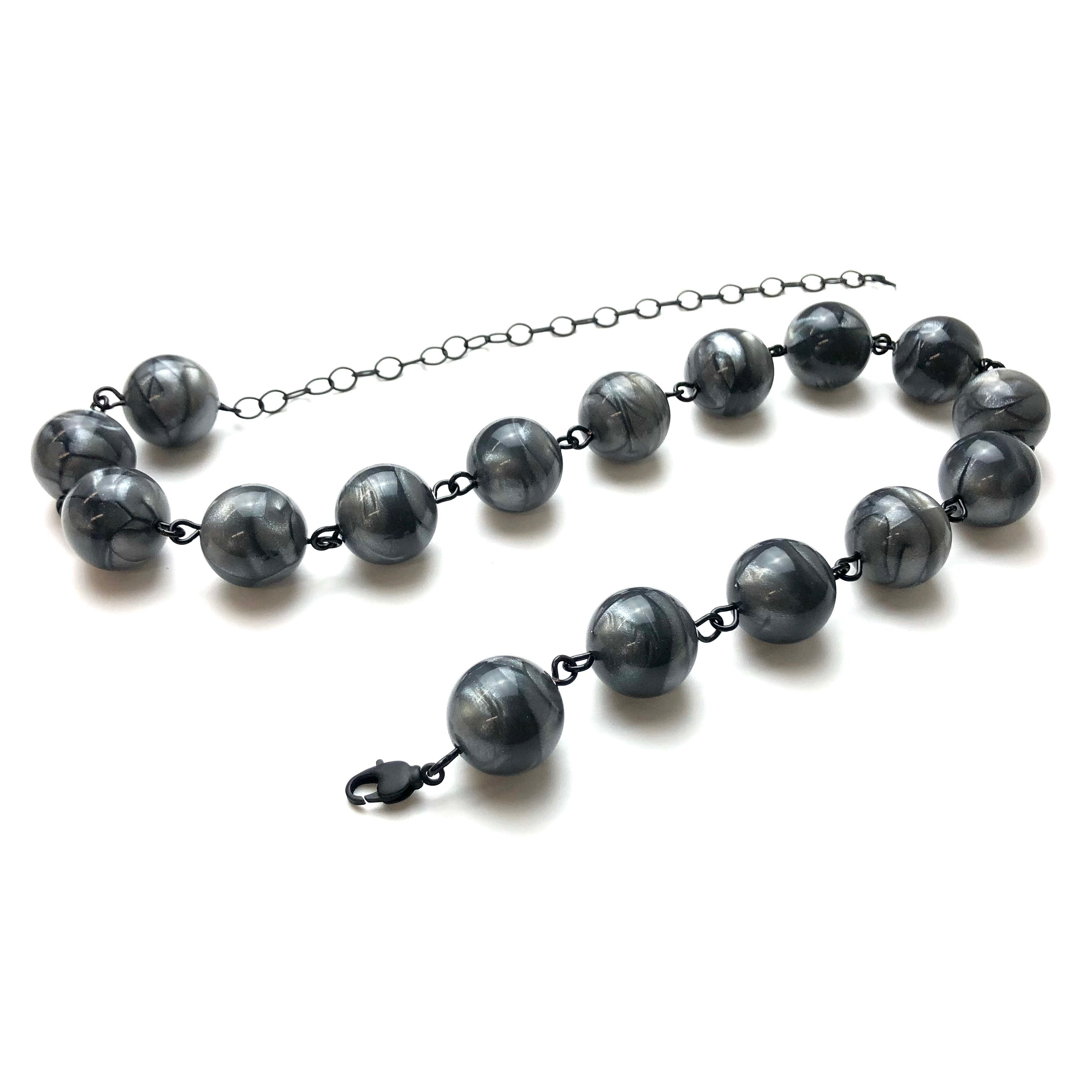 Charcoal Marbled Metallic Glow Beaded Amelia Necklace*