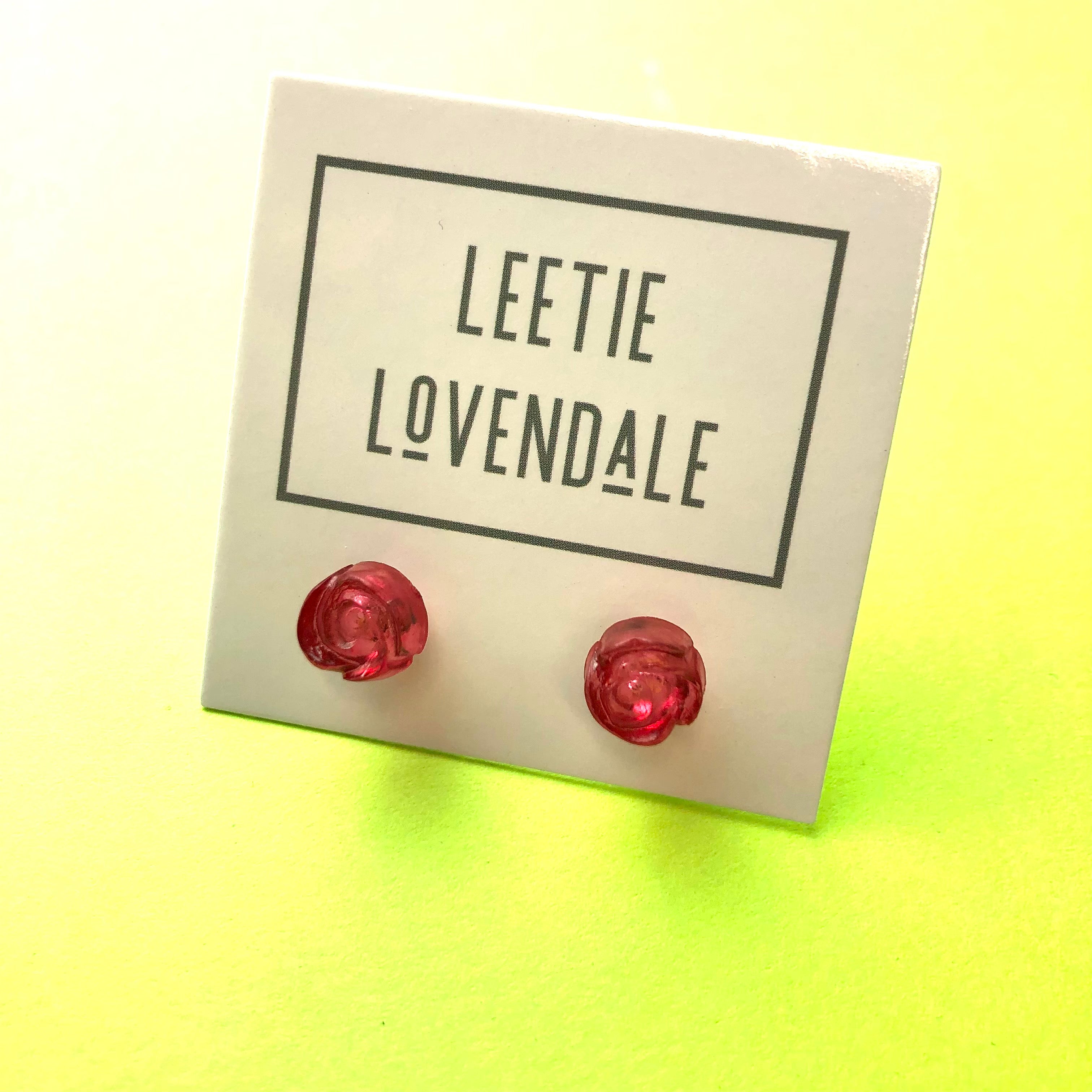 Cranberry Carved Lucite Rose Stud Earrings