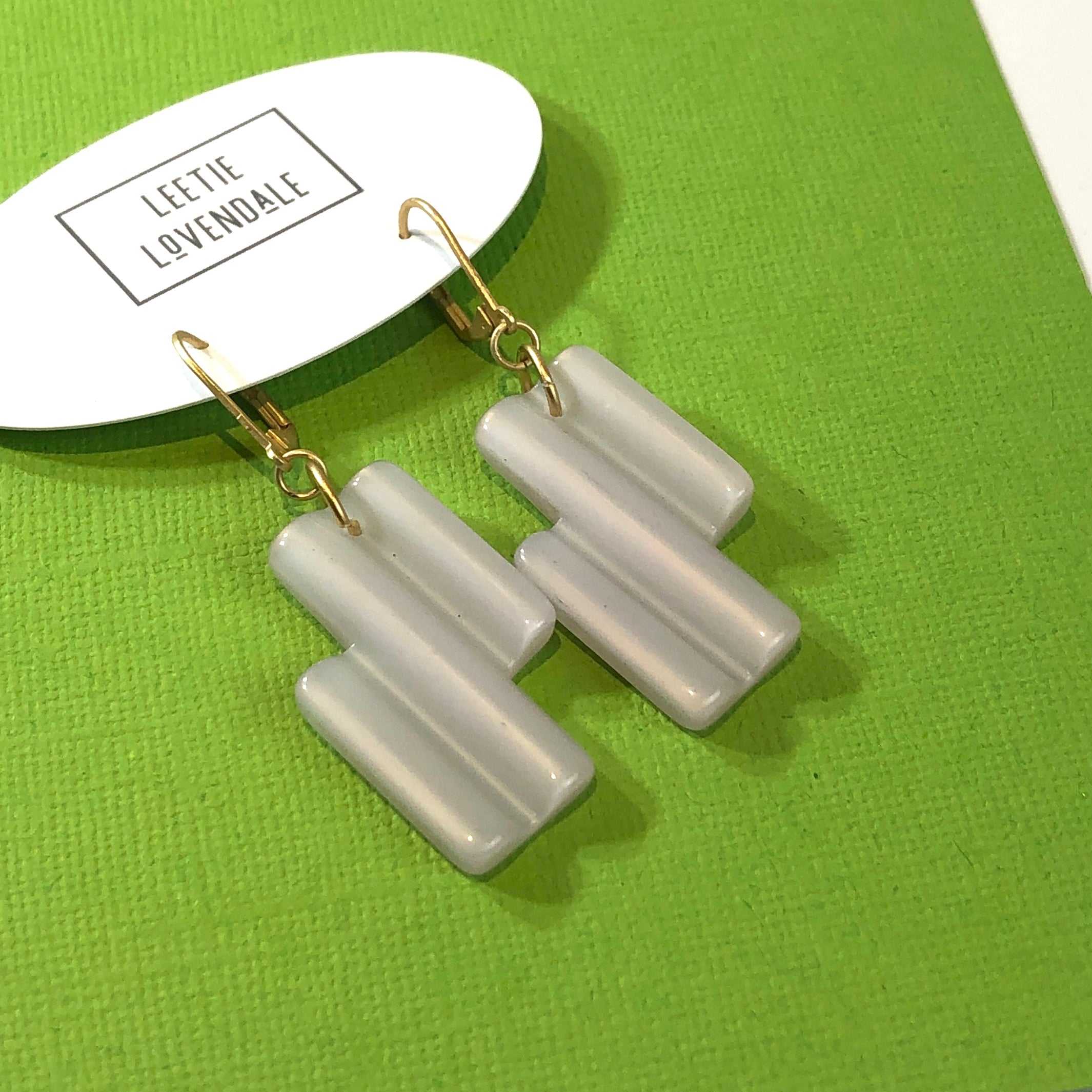 White Moonglow Zig Zag Earrings