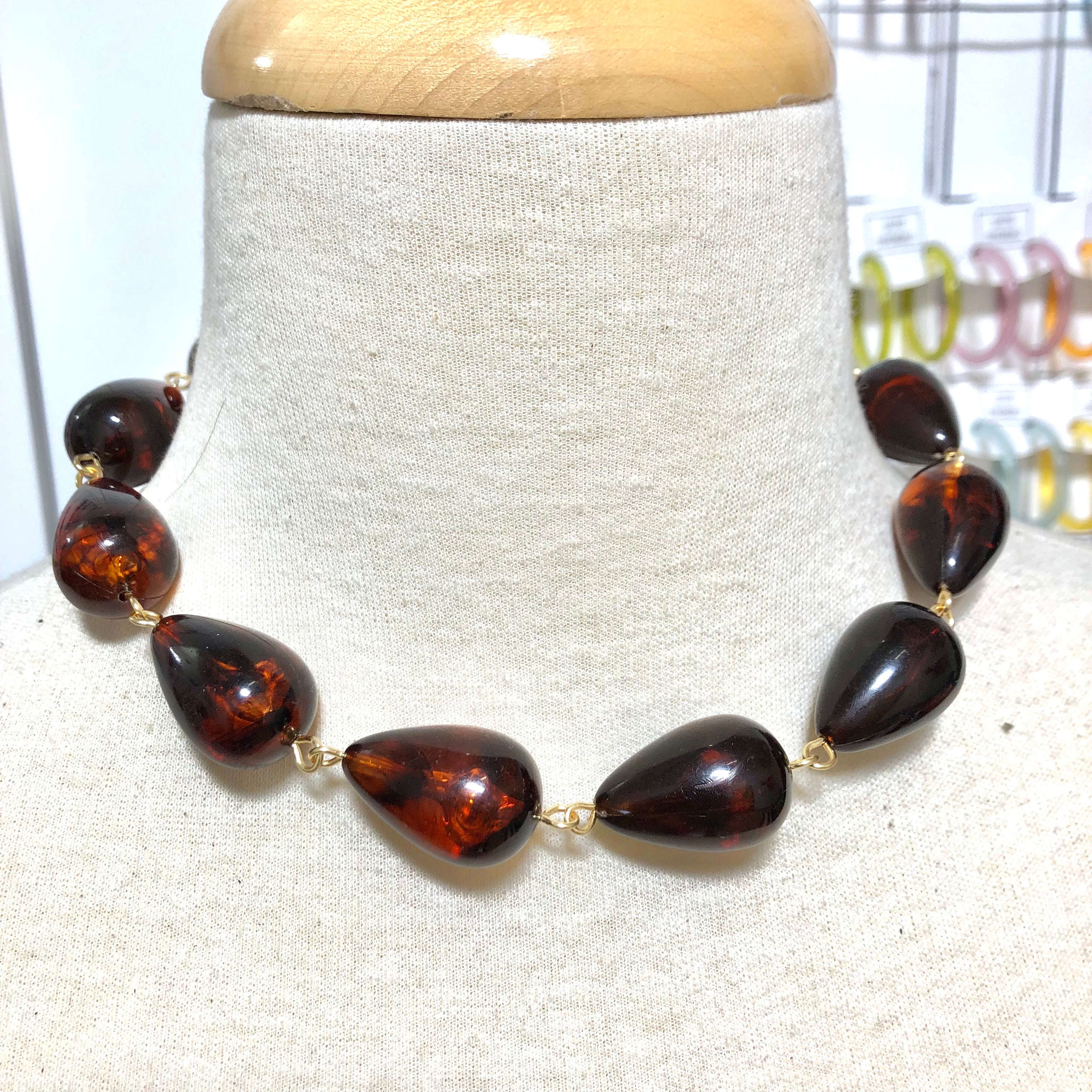 Tortoise Chunky Teardrop Beaded Amelia Necklace