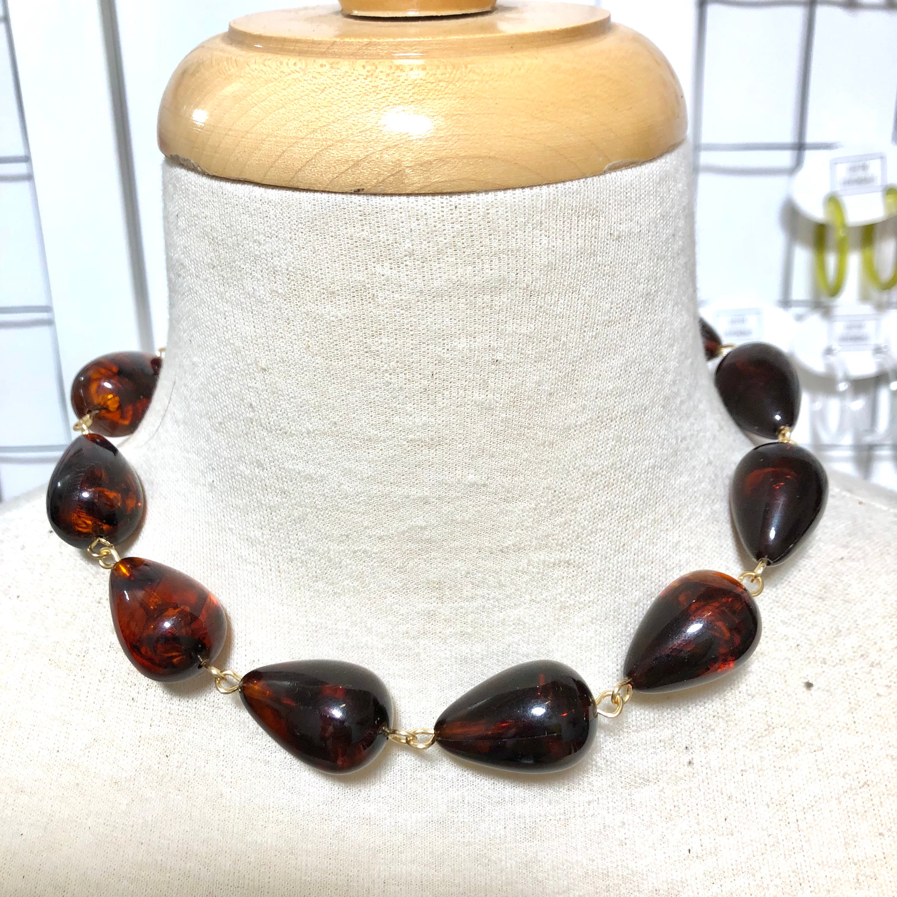 Tortoise Chunky Teardrop Beaded Amelia Necklace