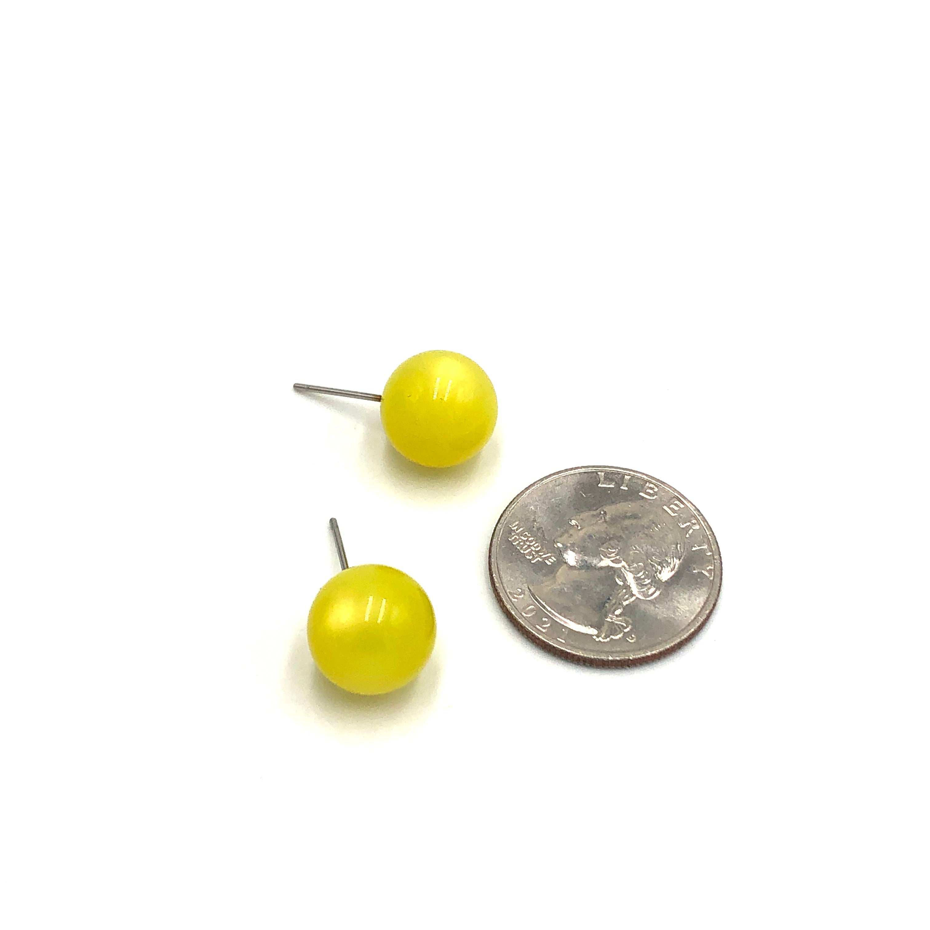 Sunshine Yellow Moonglow Ball Stud Earrings - 12mm