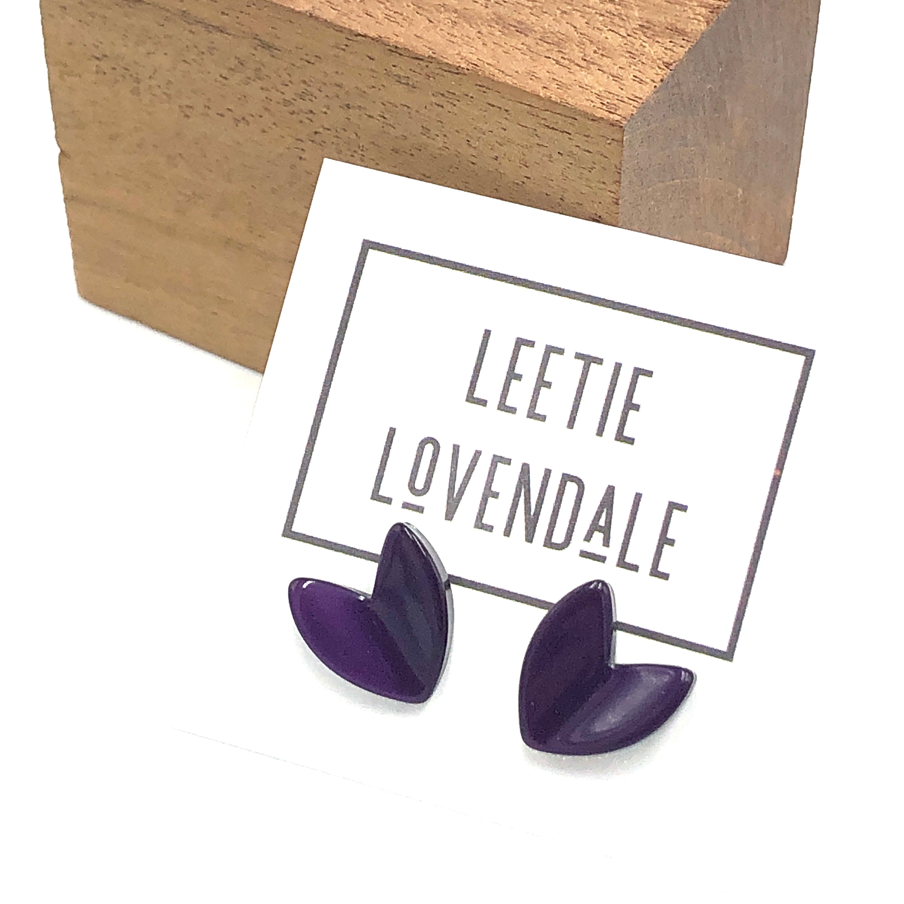 Deep Purple Moonglow Ivy Leaf Stud Earrings