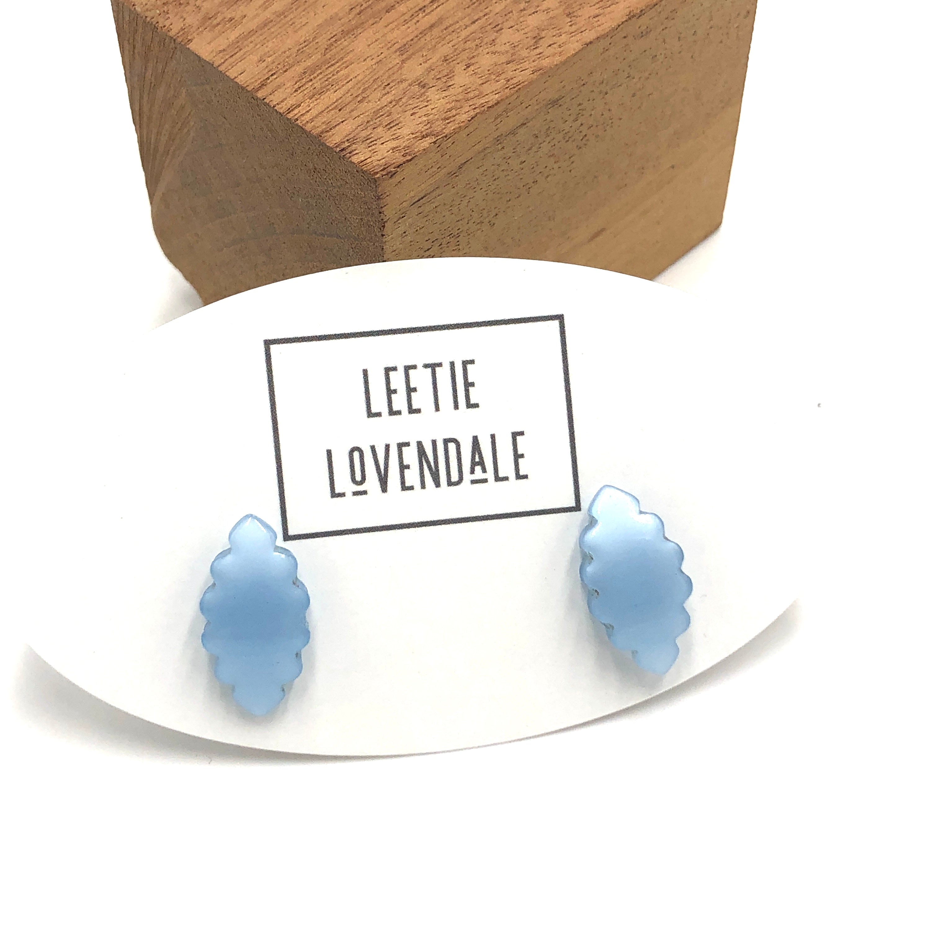 Light Blue Jagged Edge Leaf Stud Earrings