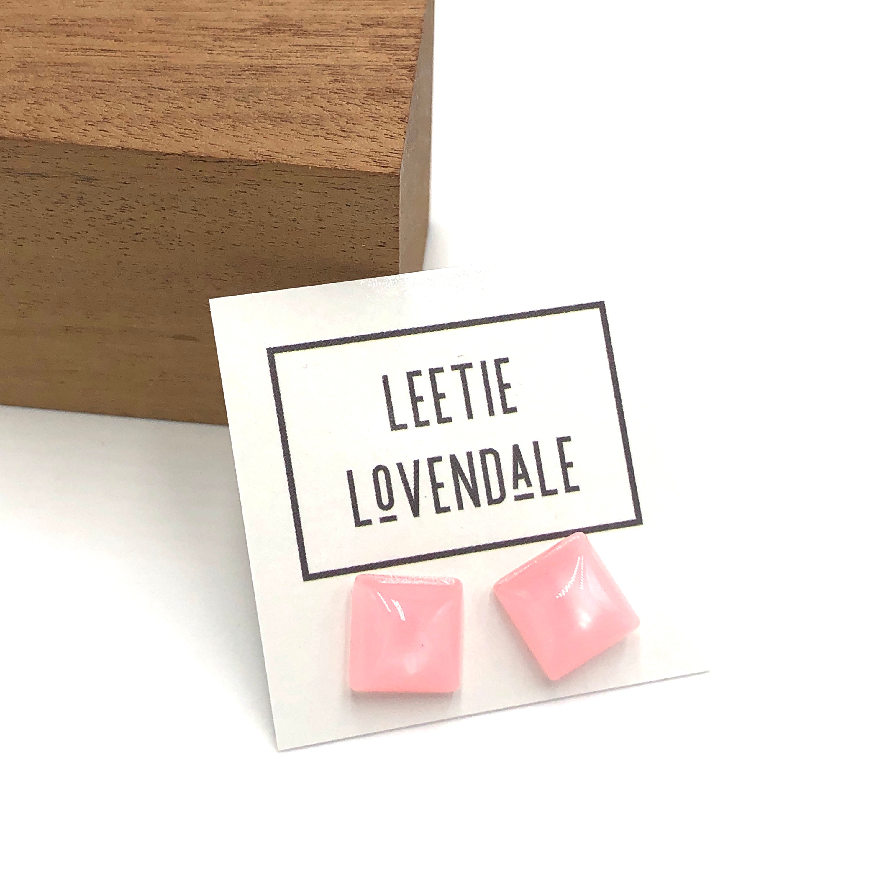 Light Pink Moonglow Beveled Square Stud Earrings