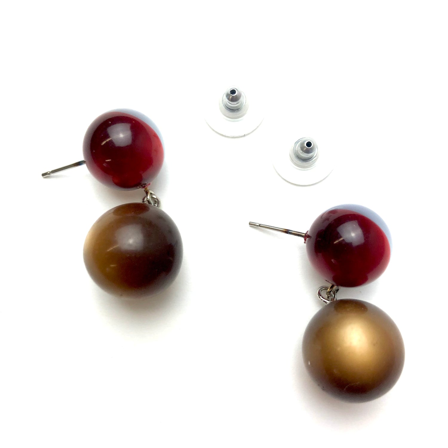 Ruby and Grey Harlequin with Coffee Moonglow Lollipop Drop Earrings