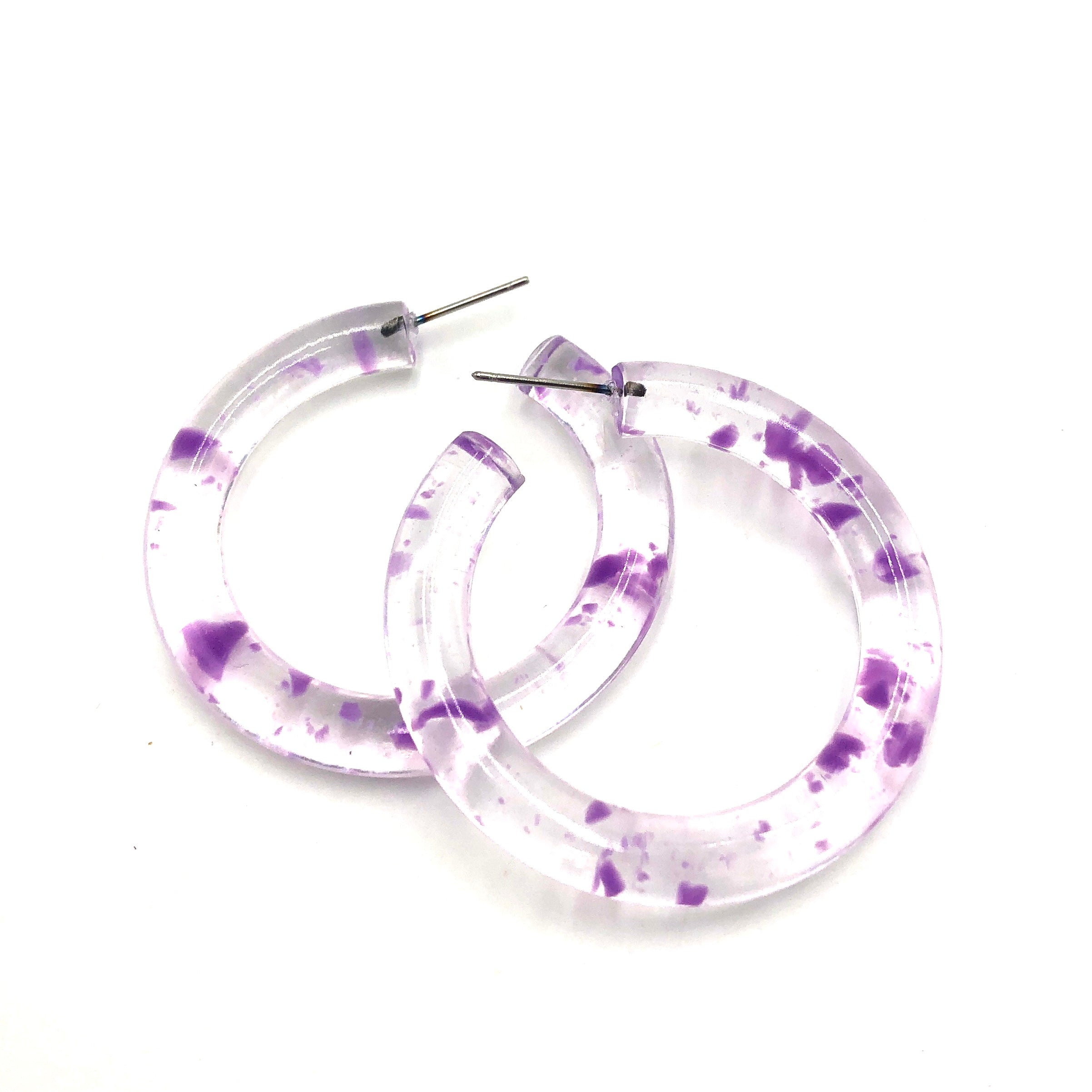 Purple & Clear Confetti Hoop Earrings - 1.75"