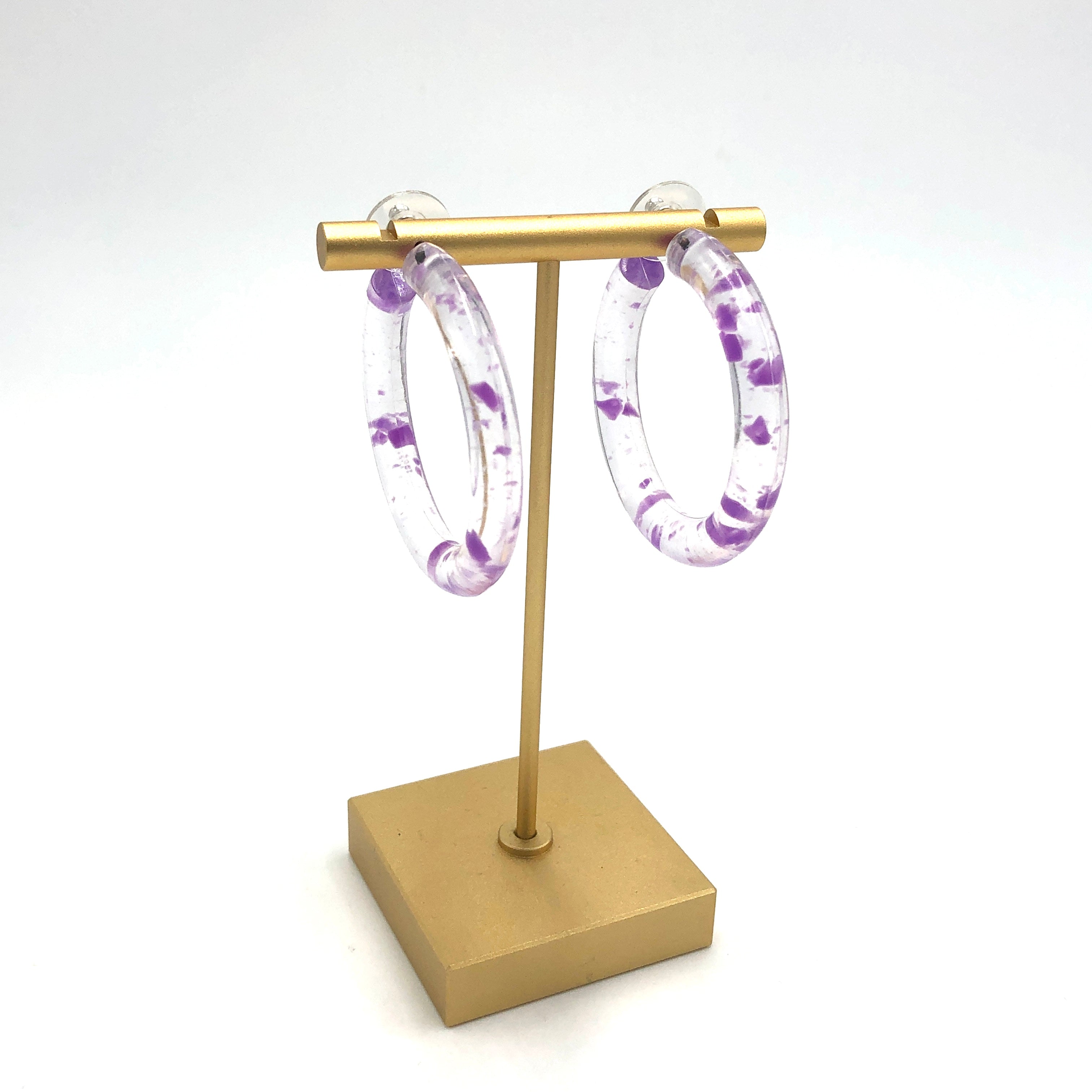 Purple & Clear Confetti Hoop Earrings - 1.75"