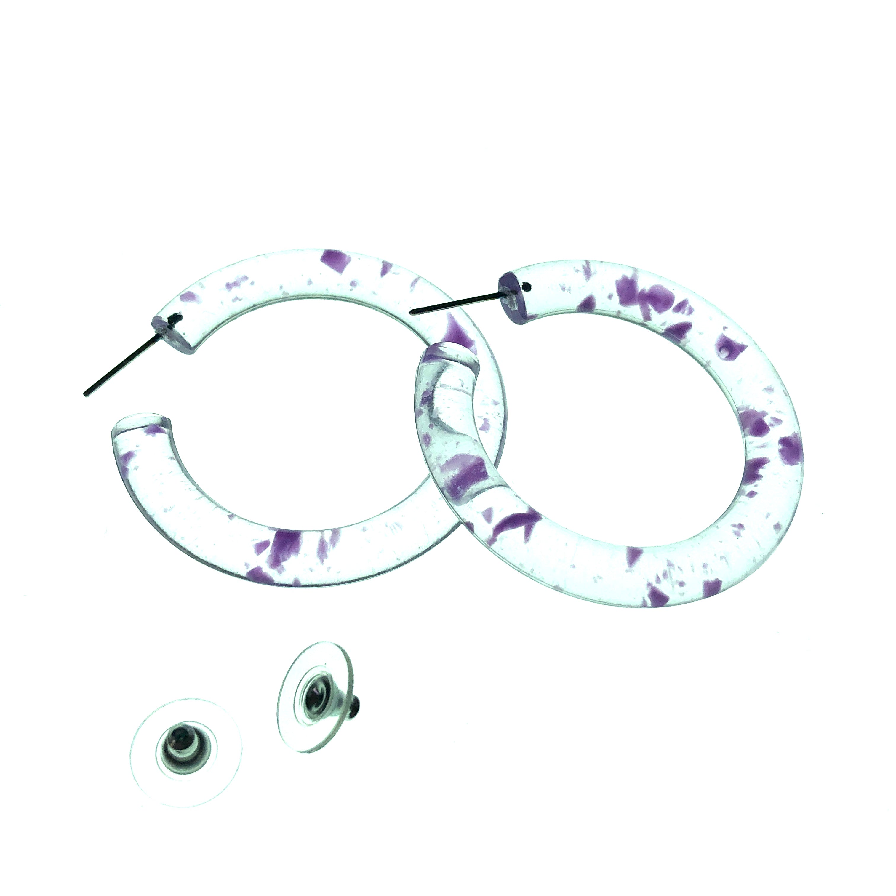 Purple & Clear Confetti Hoop Earrings - 1.75"