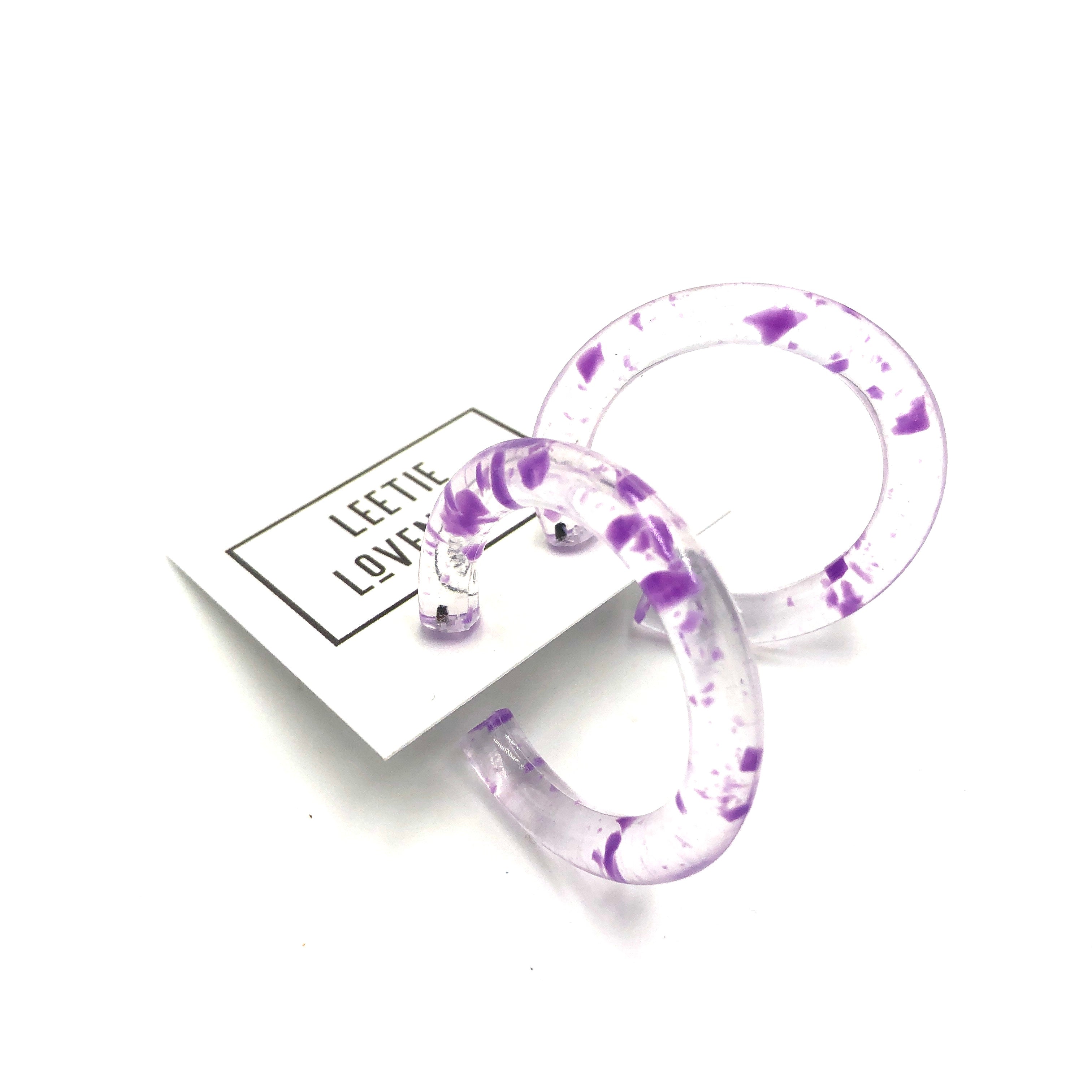 Purple & Clear Confetti Hoop Earrings - 1.75"