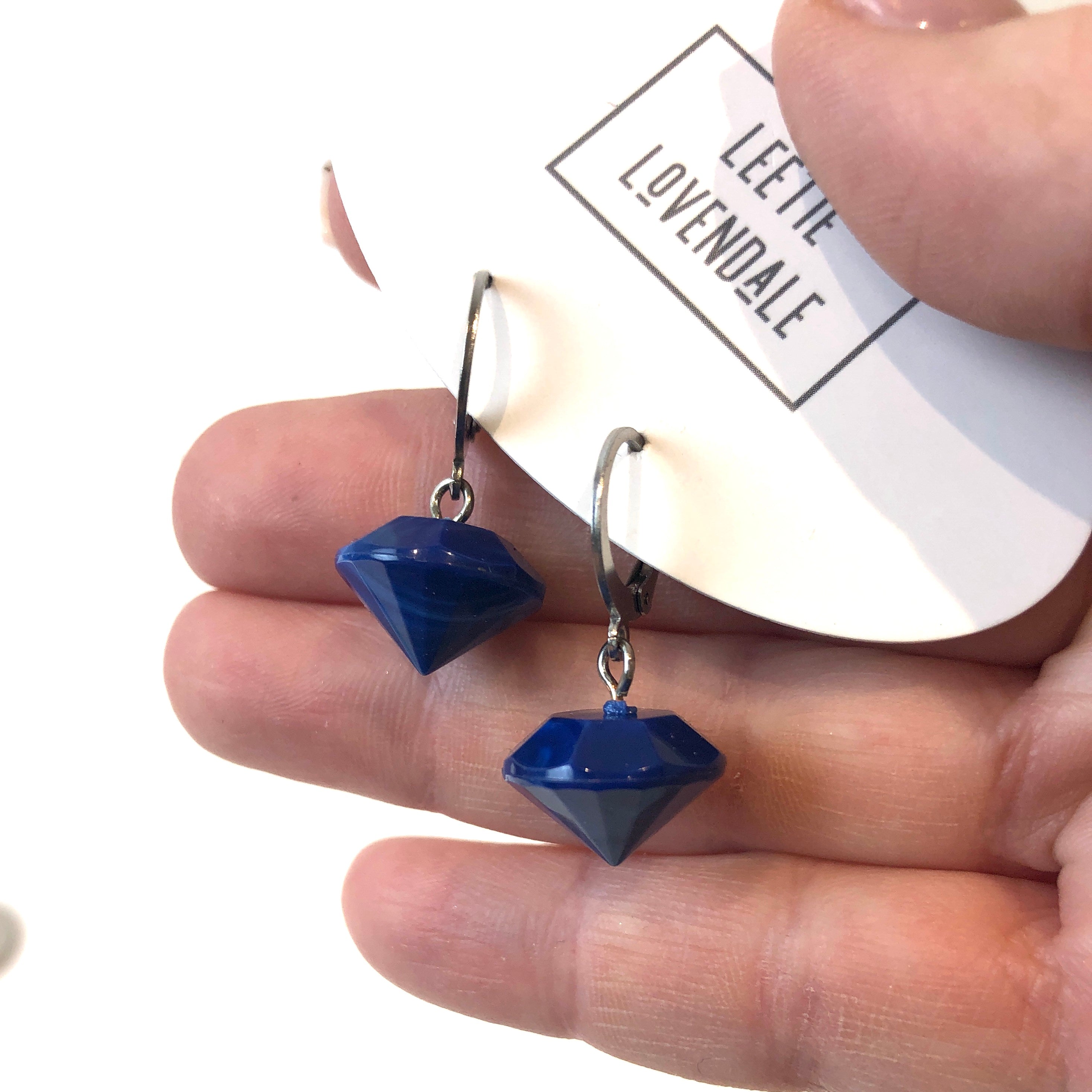 blue faceted drop earrings