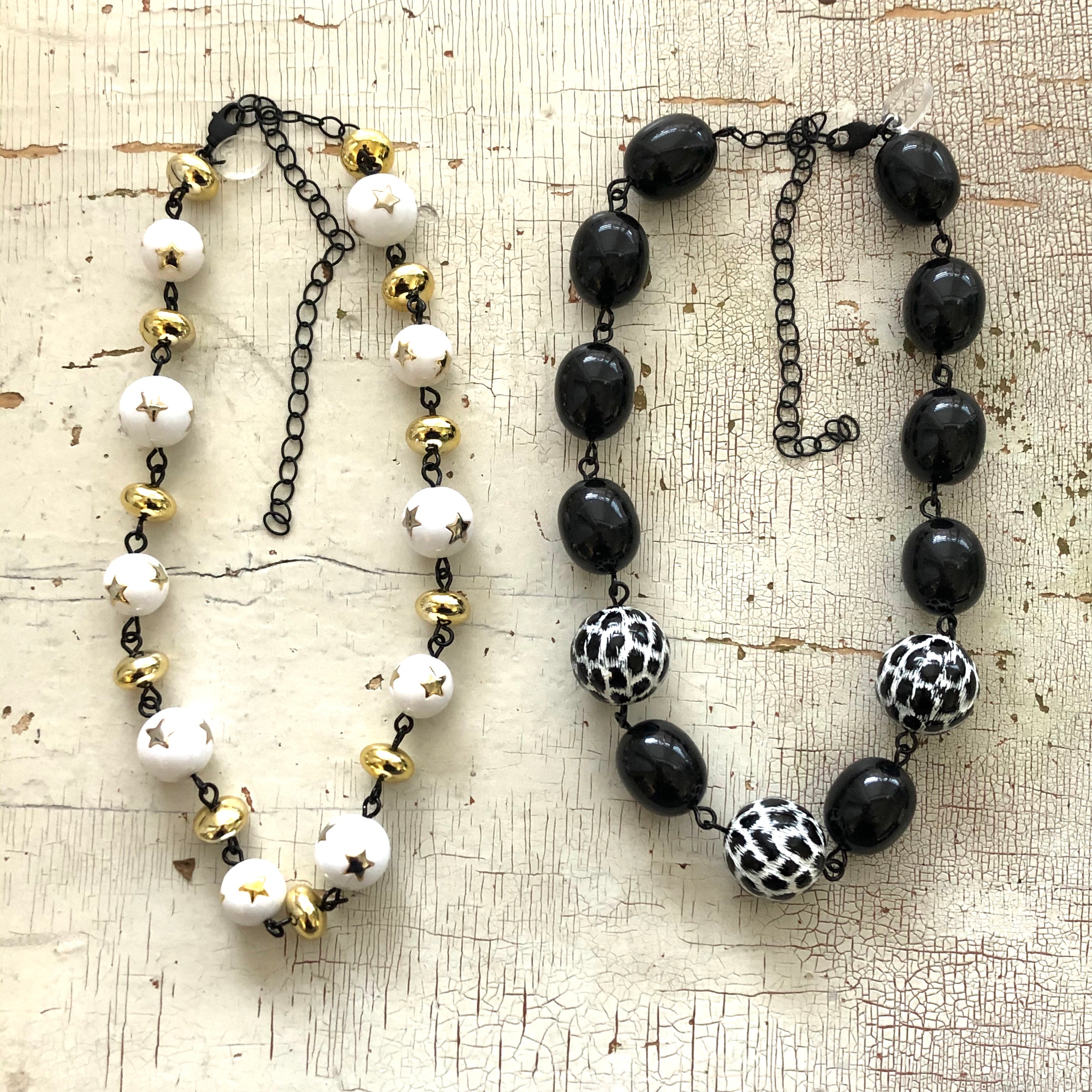 White & Gold Metal Star Studded Amelia Necklace