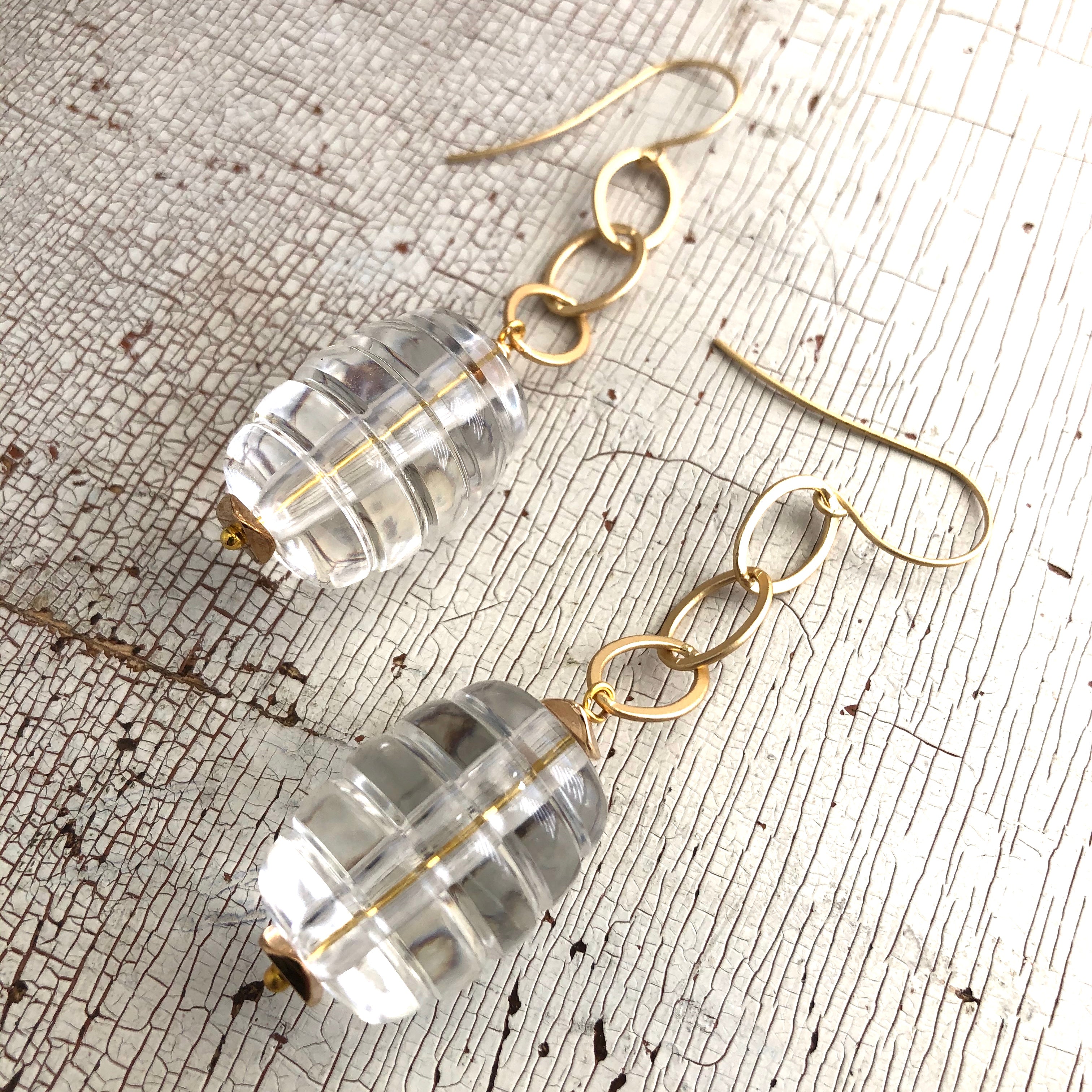 clear bee hive earrings
