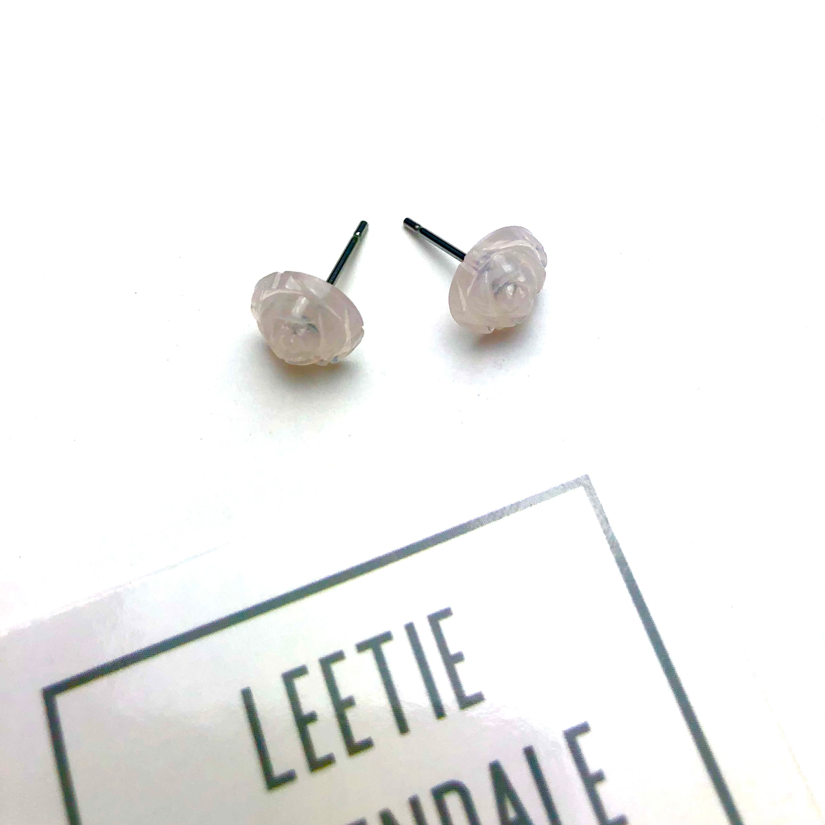 Light Pink Opal Floral Rose Stud Earrings