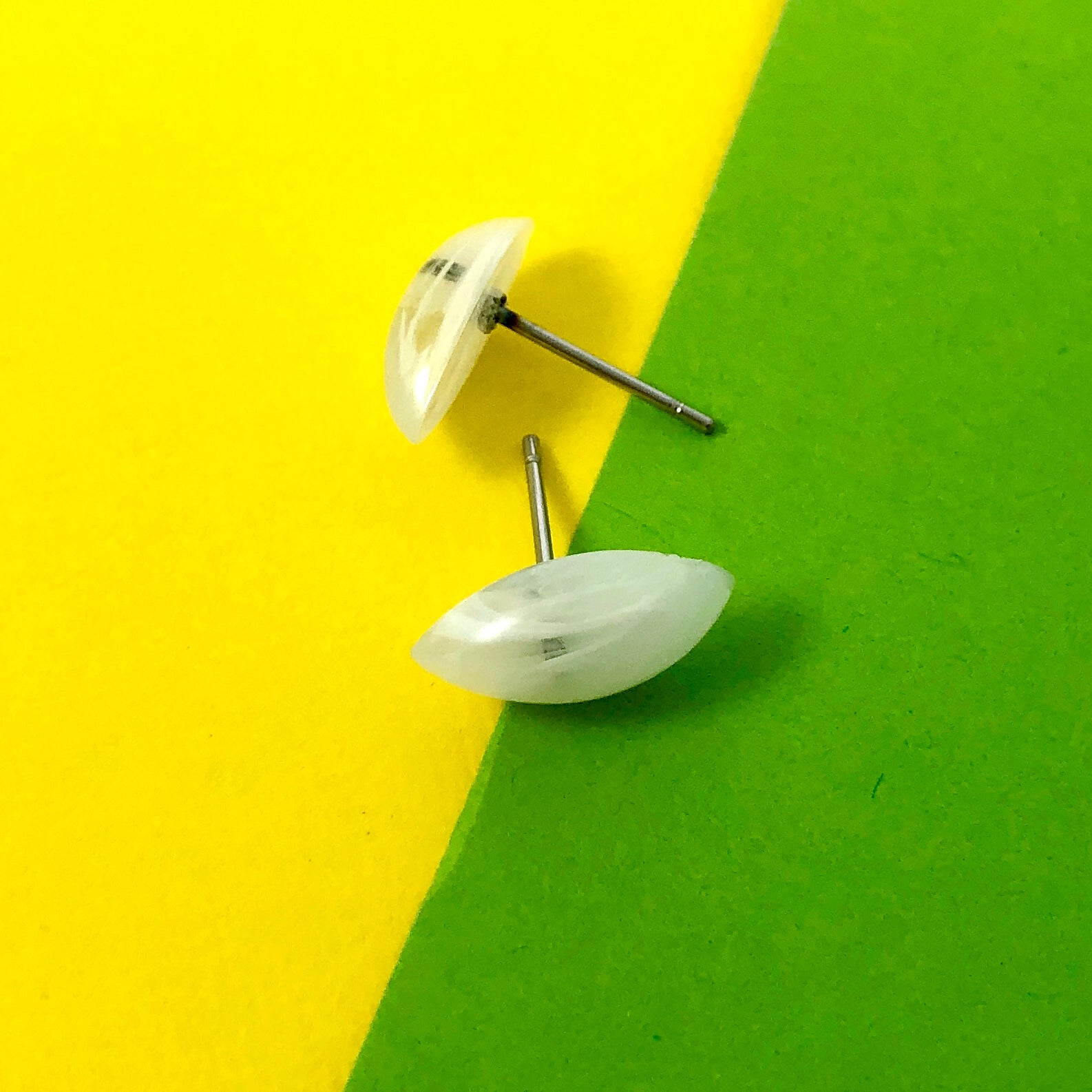 White and Clear Marbled Marquis Stud Earrings