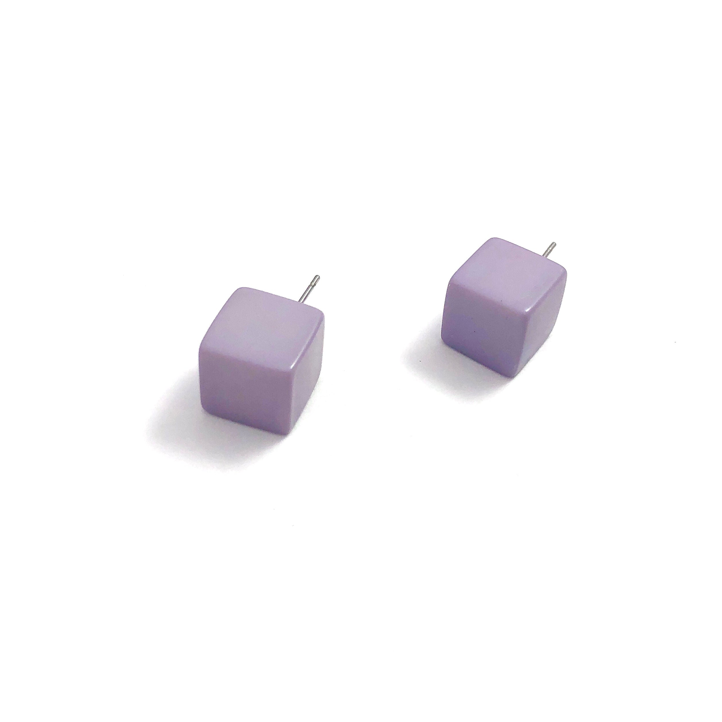 Lilac Grey Jumbo Cube Stud Earrings