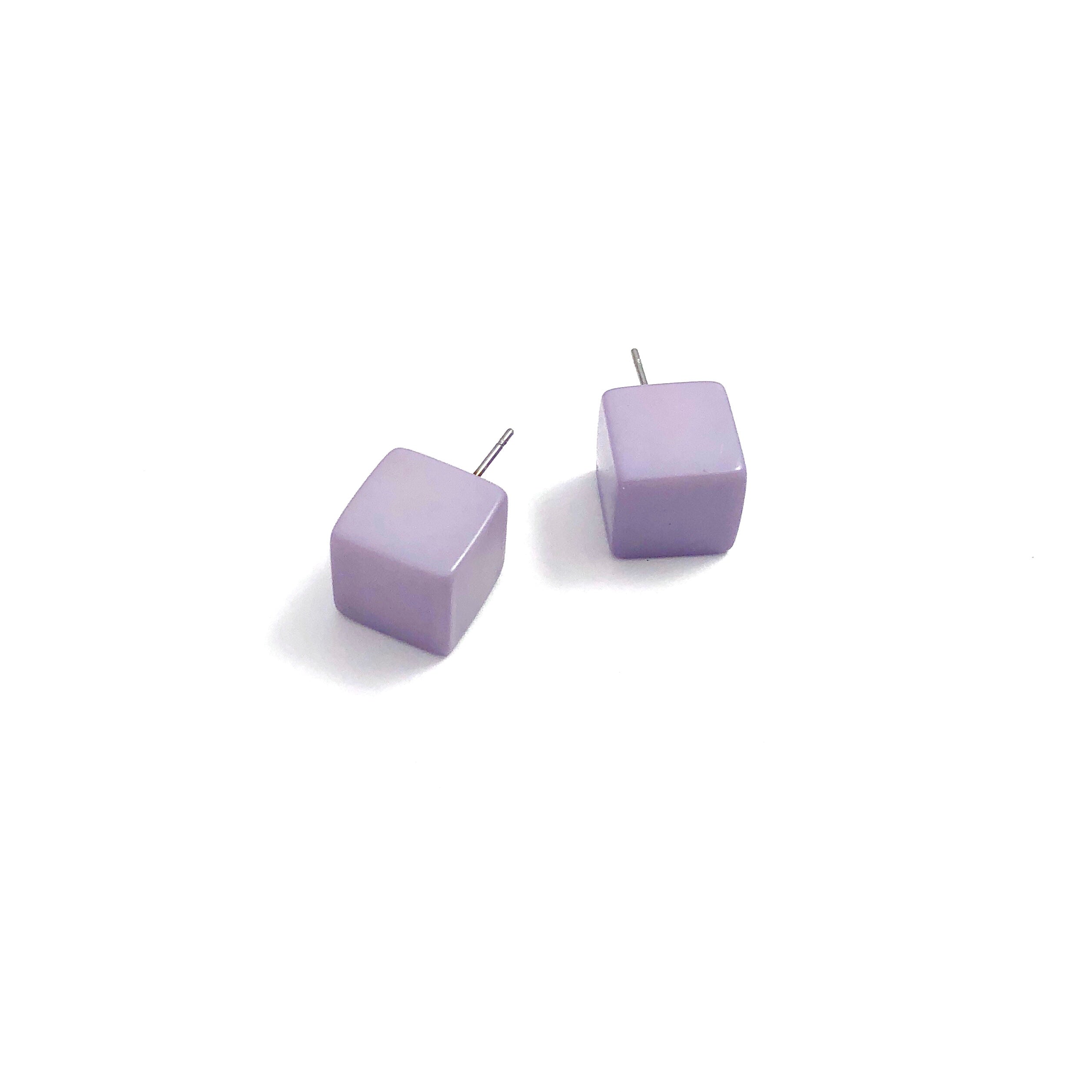 Lilac Grey Jumbo Cube Stud Earrings