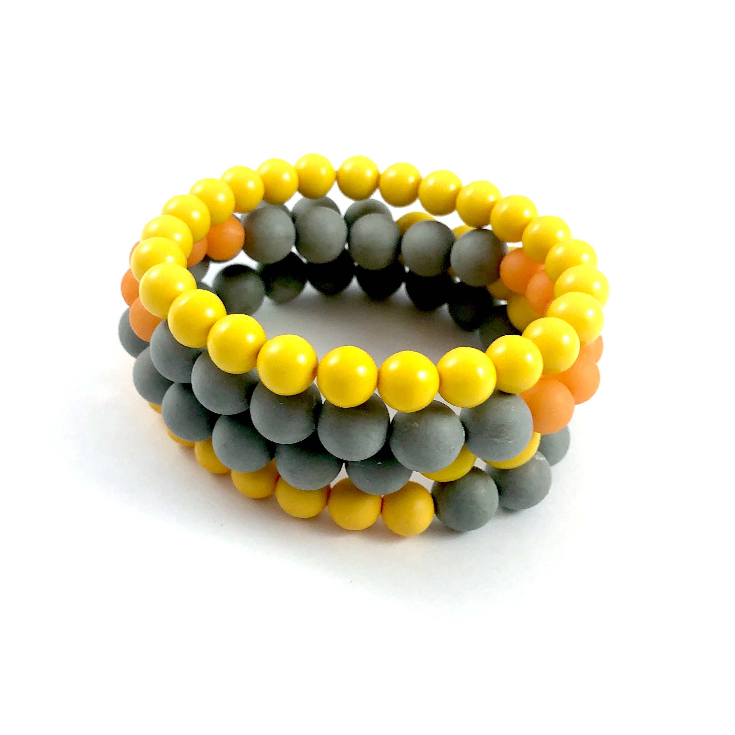Yellow Tangerine & Grey Stack & Stretch Bracelets Set