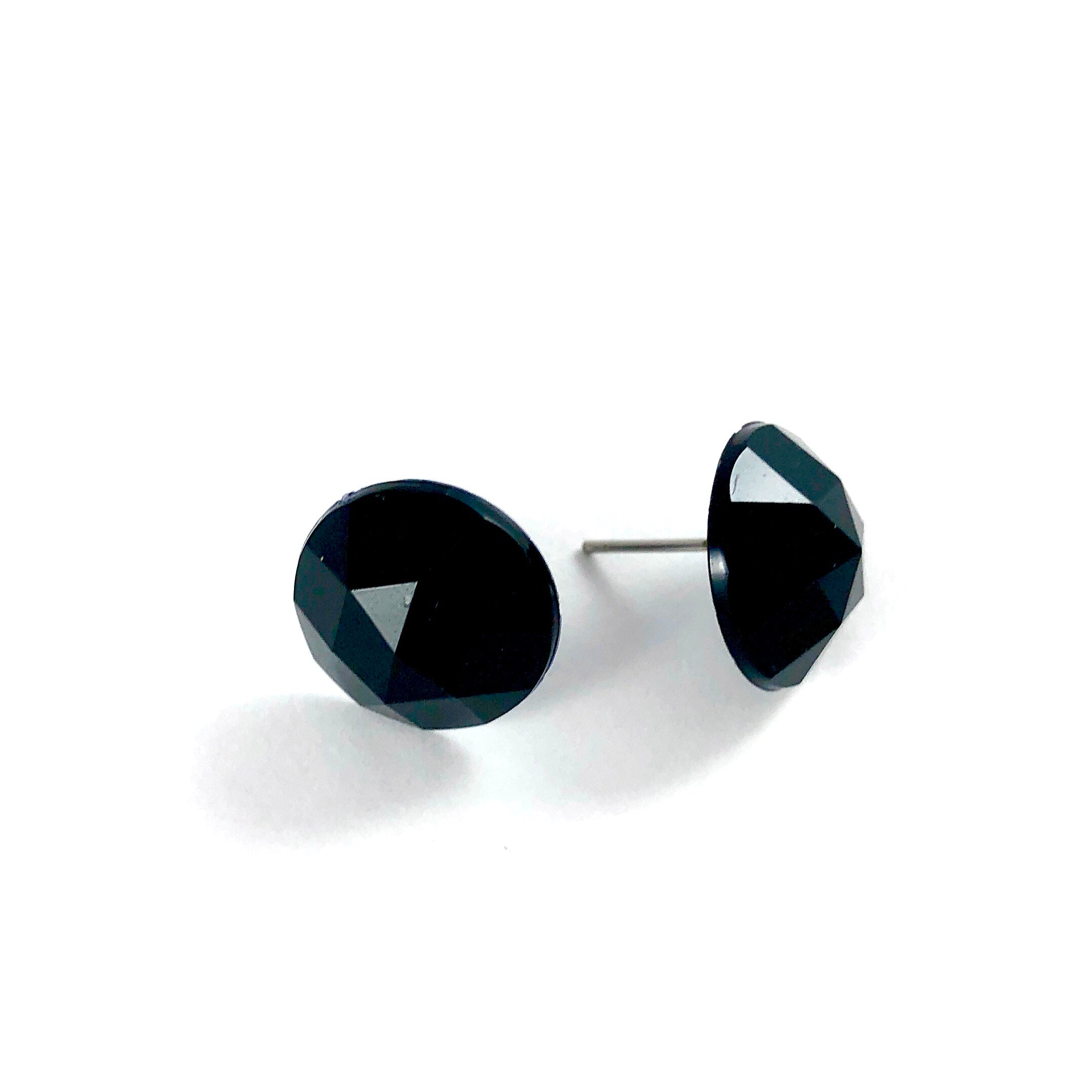 Black Faceted Vintage Lucite Stud Earrings