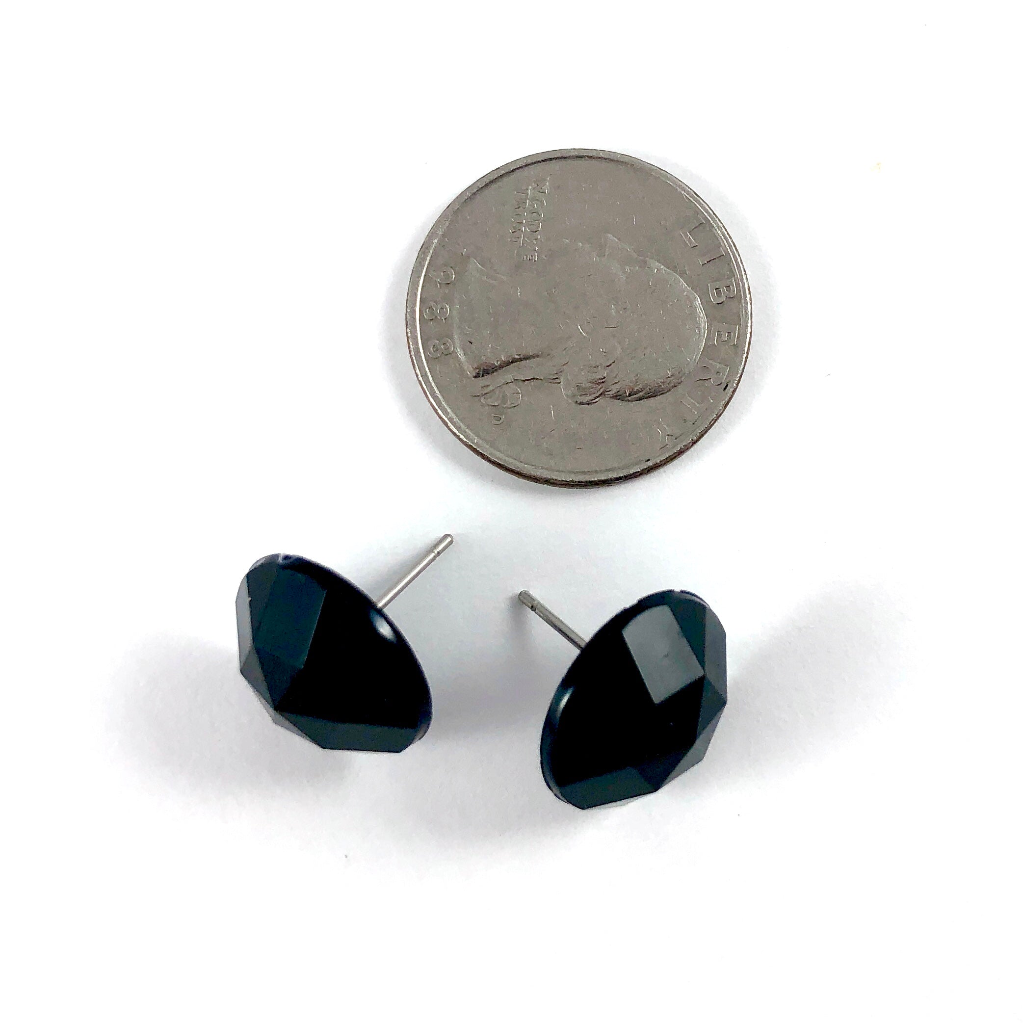 Black Faceted Vintage Lucite Stud Earrings