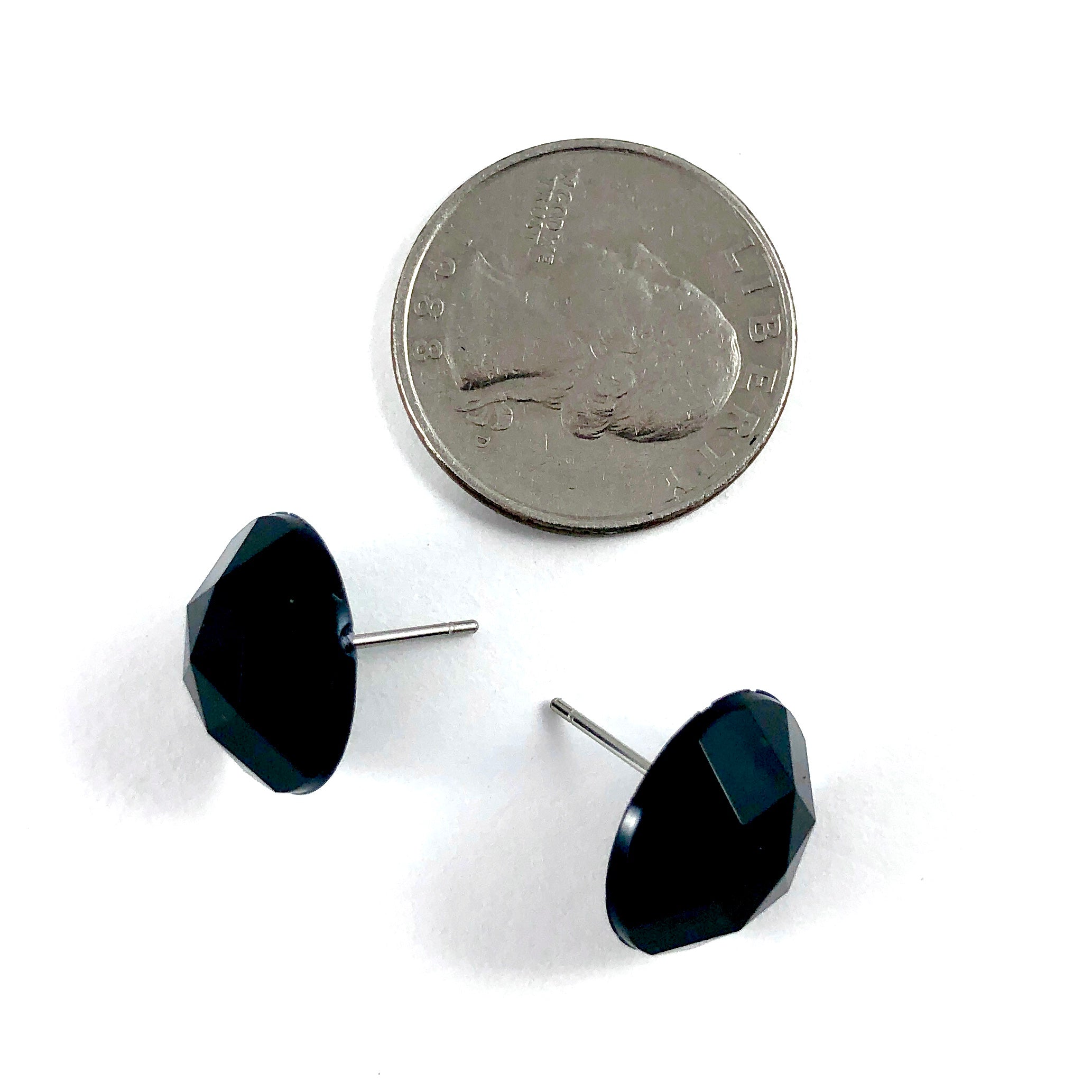 Black Faceted Vintage Lucite Stud Earrings