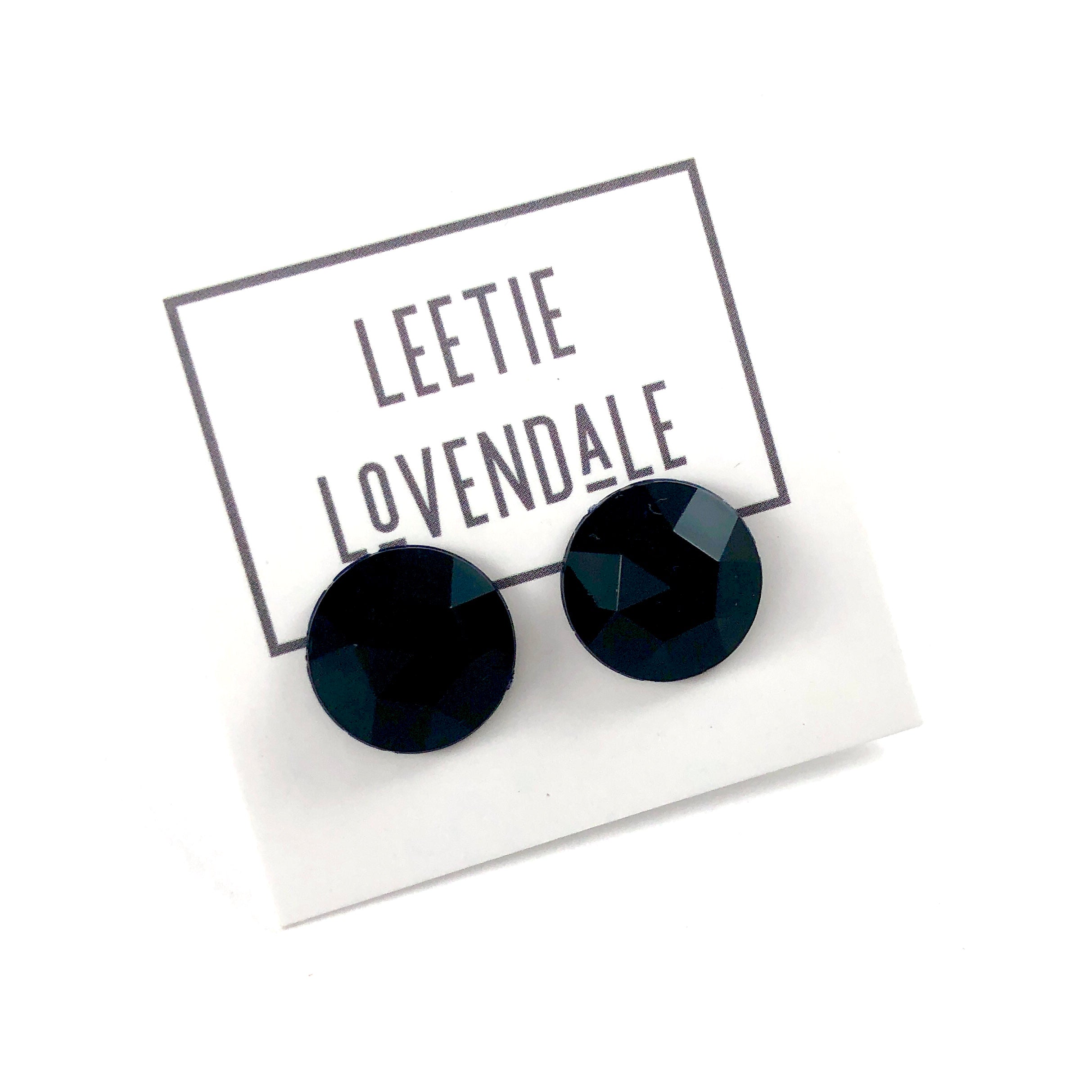 Black Faceted Vintage Lucite Stud Earrings
