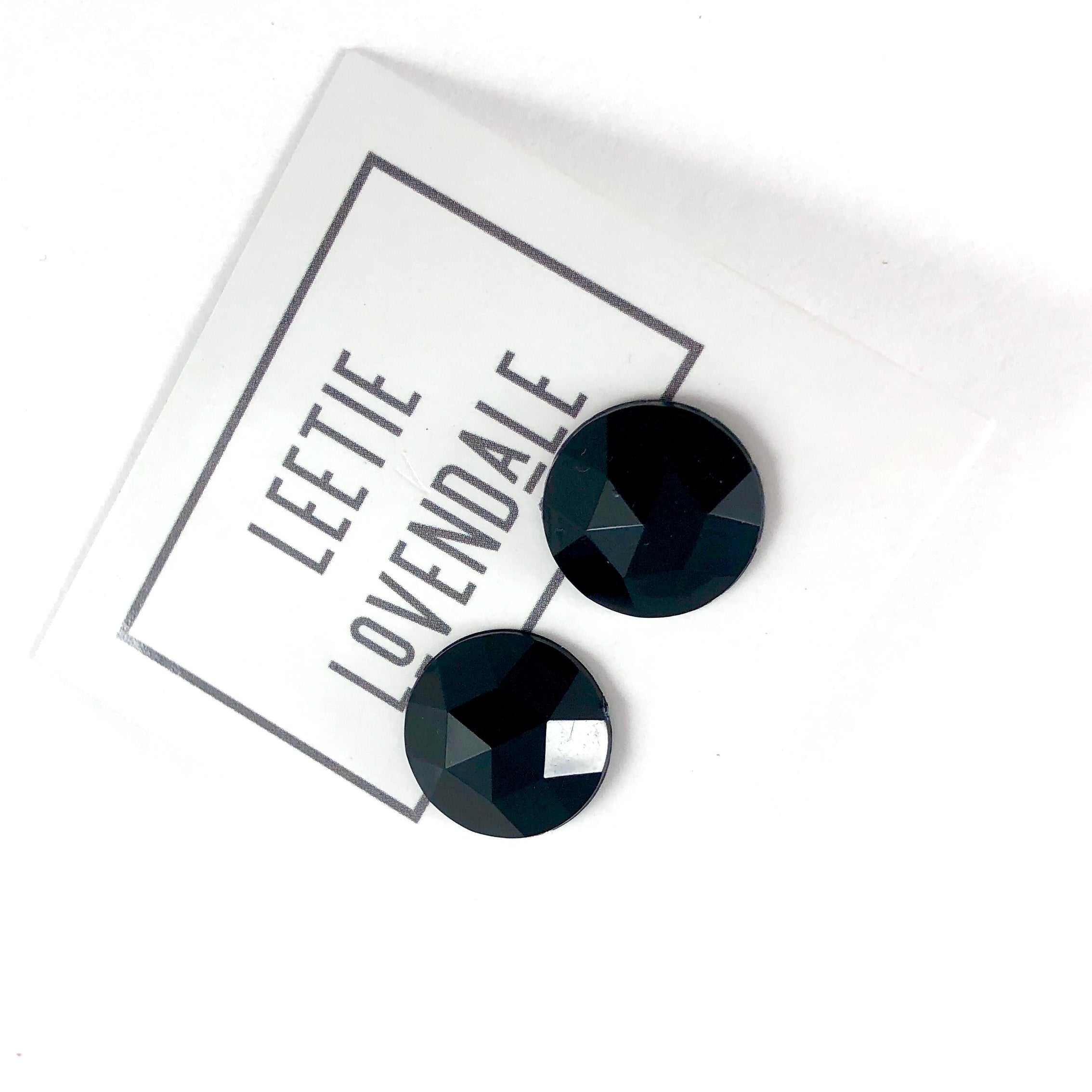 Black Faceted Vintage Lucite Stud Earrings