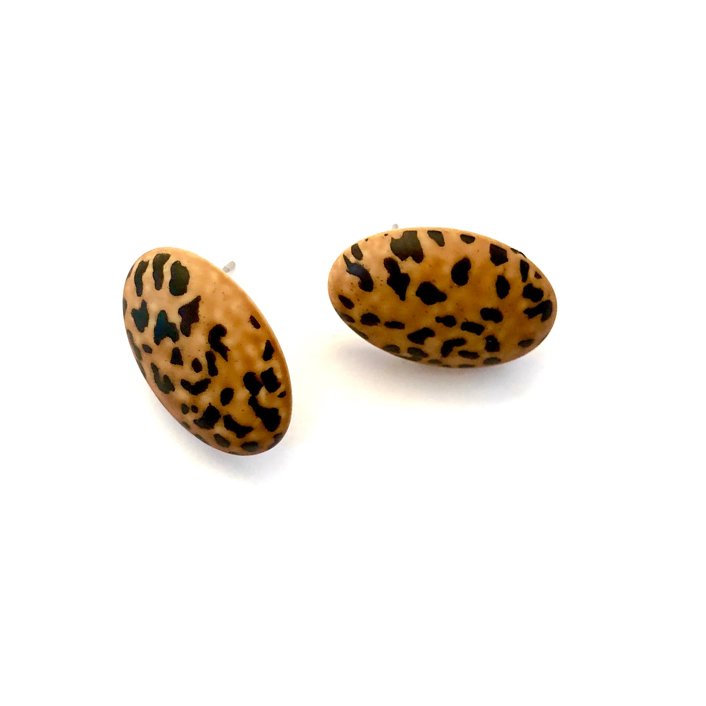 Leopard Print Oval Button Stud Earrings