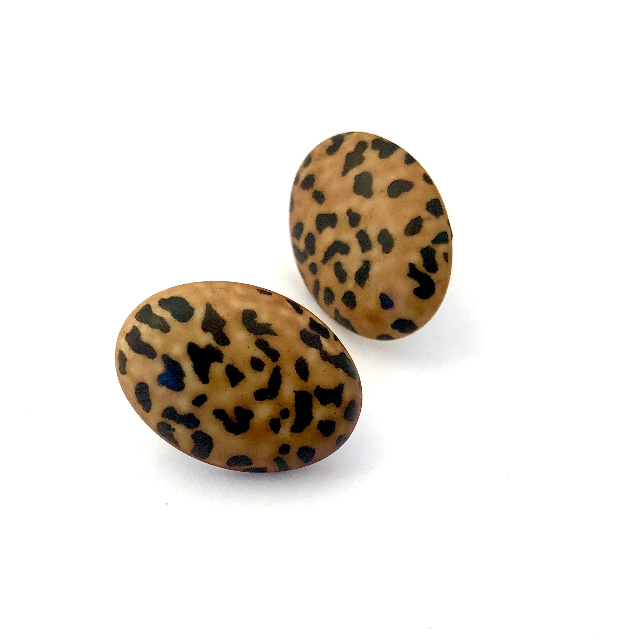 Leopard Print Oval Button Stud Earrings