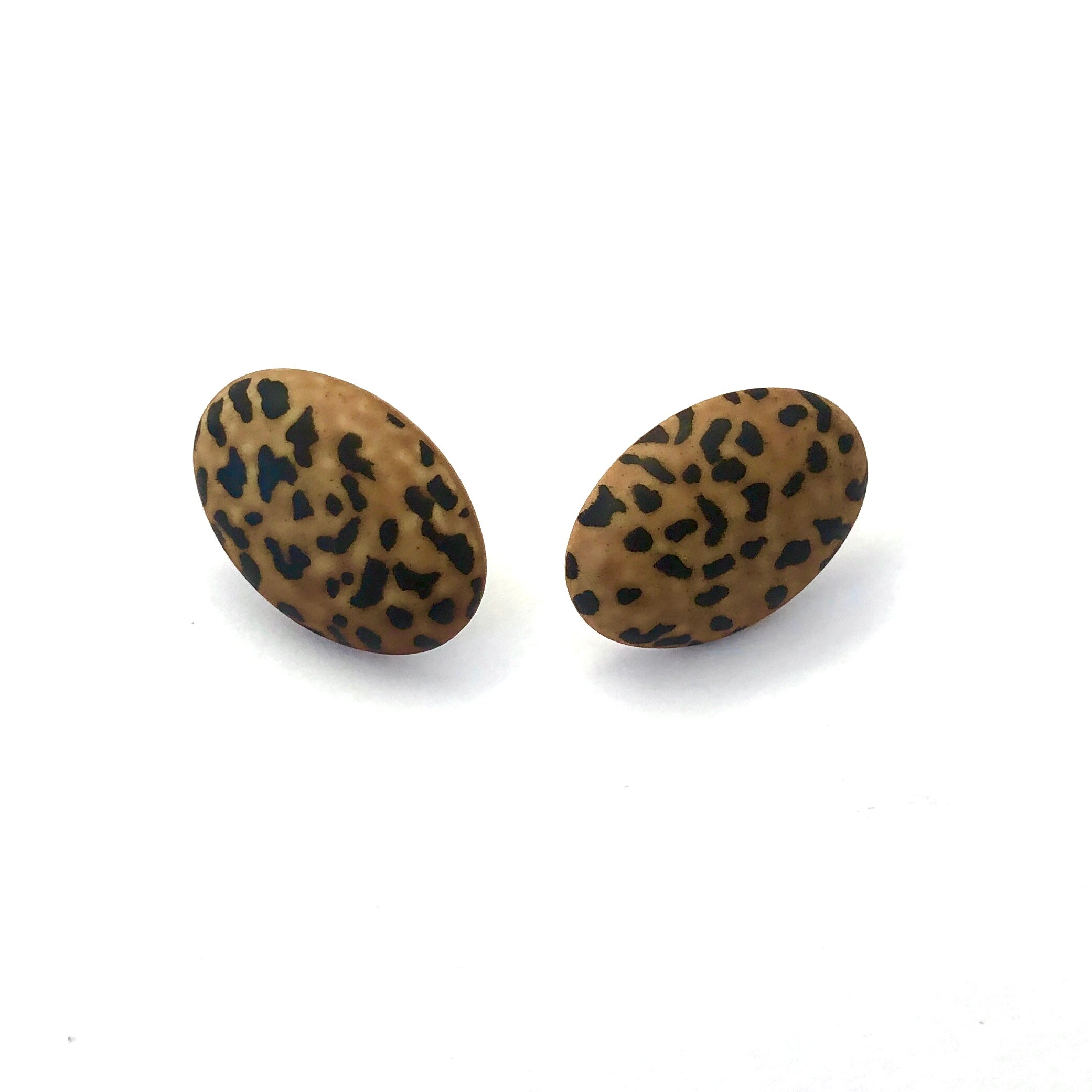 Leopard Print Oval Button Stud Earrings