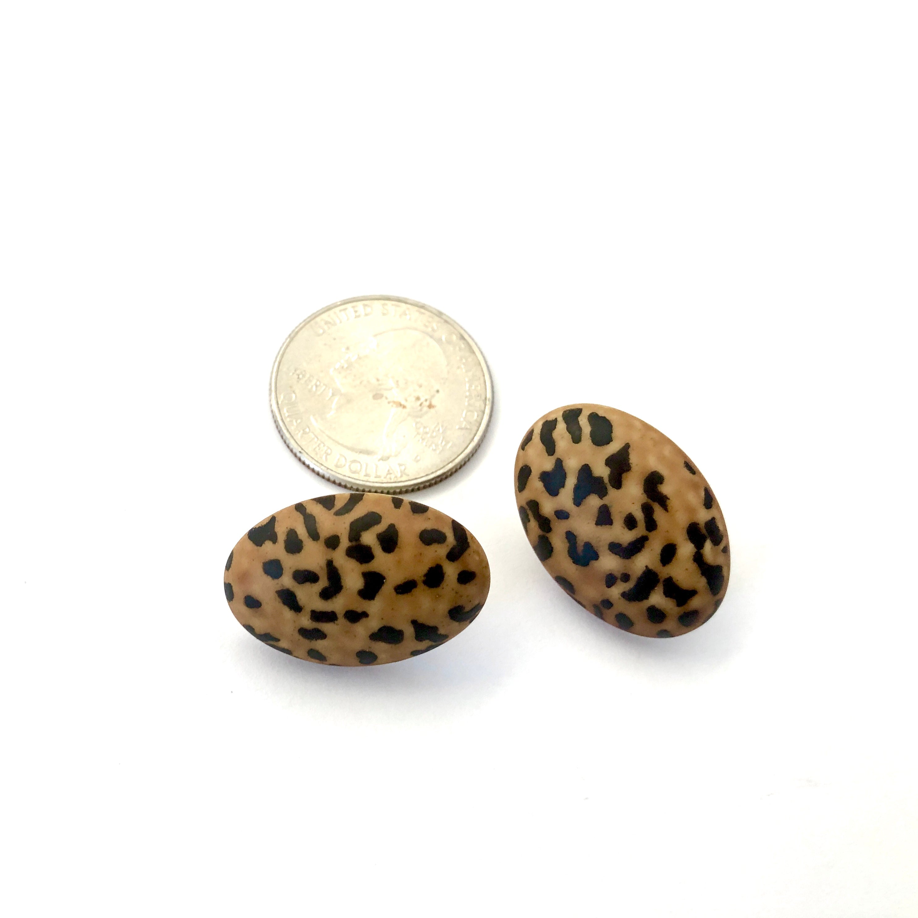 Leopard Print Oval Button Stud Earrings