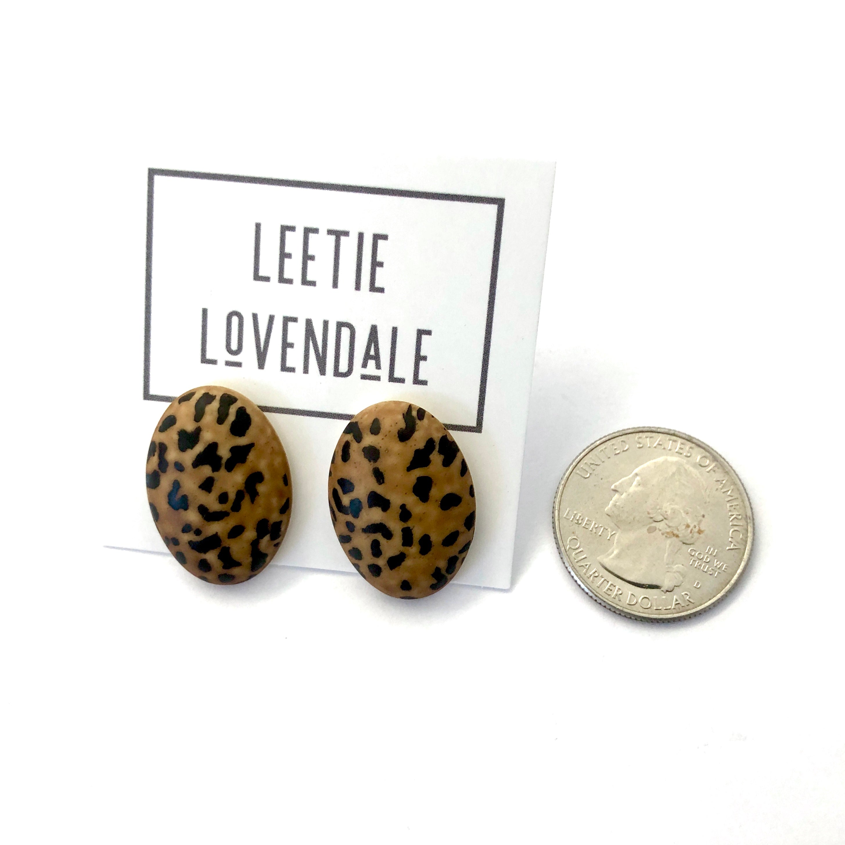 Leopard Print Oval Button Stud Earrings