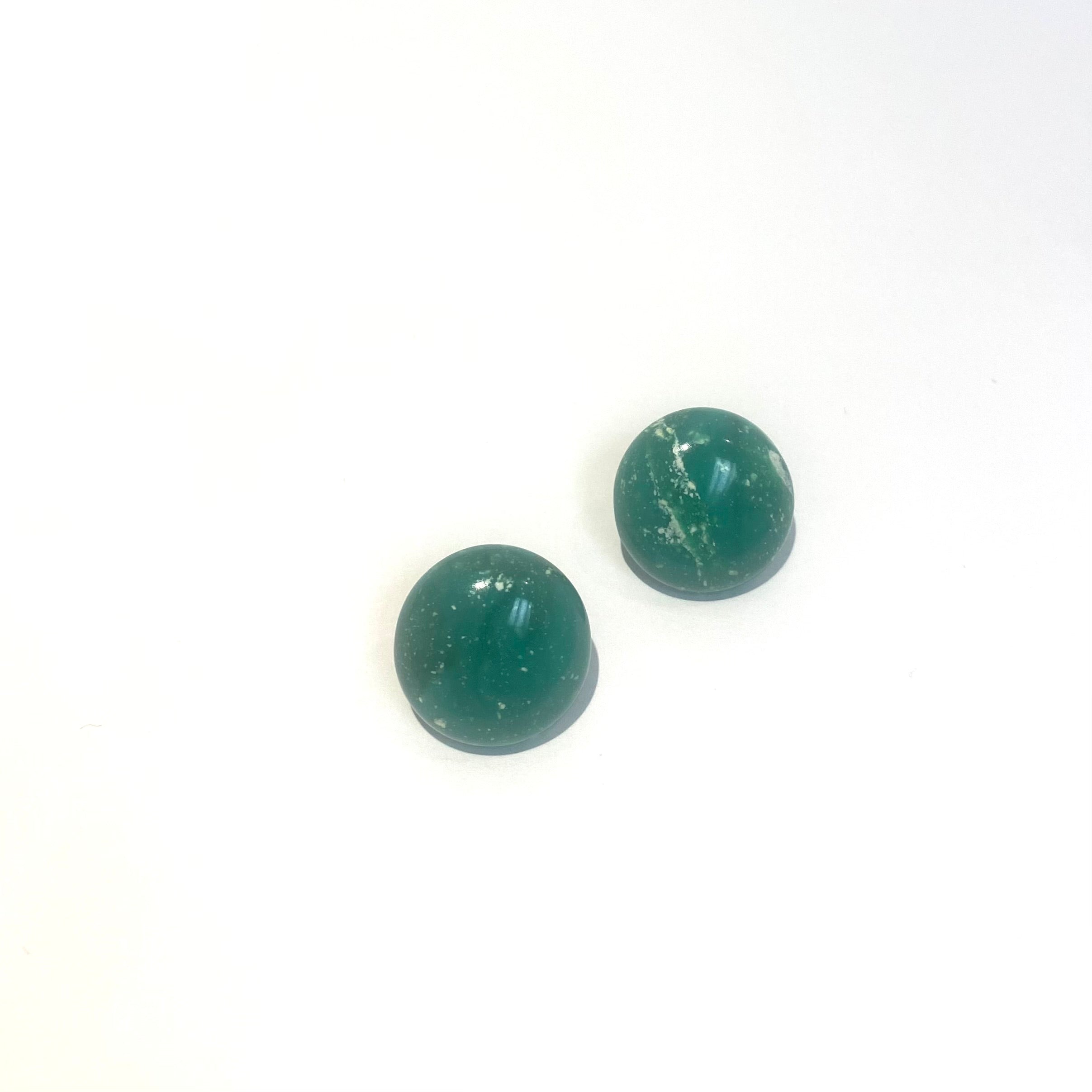 Kelly Green Marbled Retro Button Stud Earrings