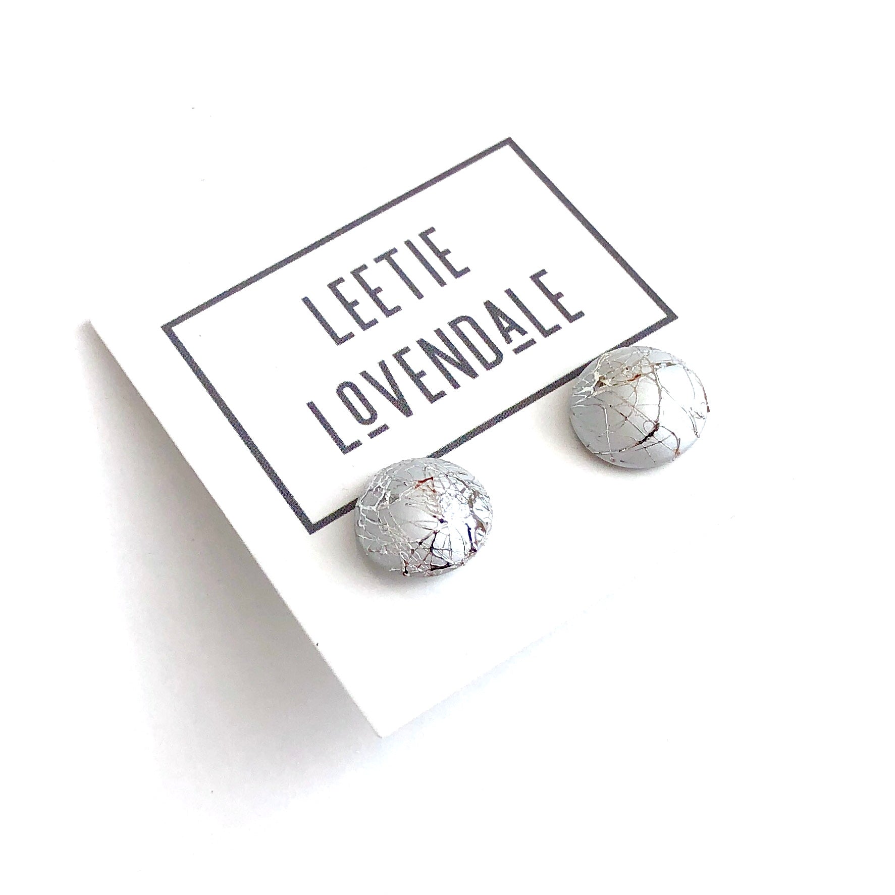 Silver Paint Spattered Metallic Retro Button Stud Earrings