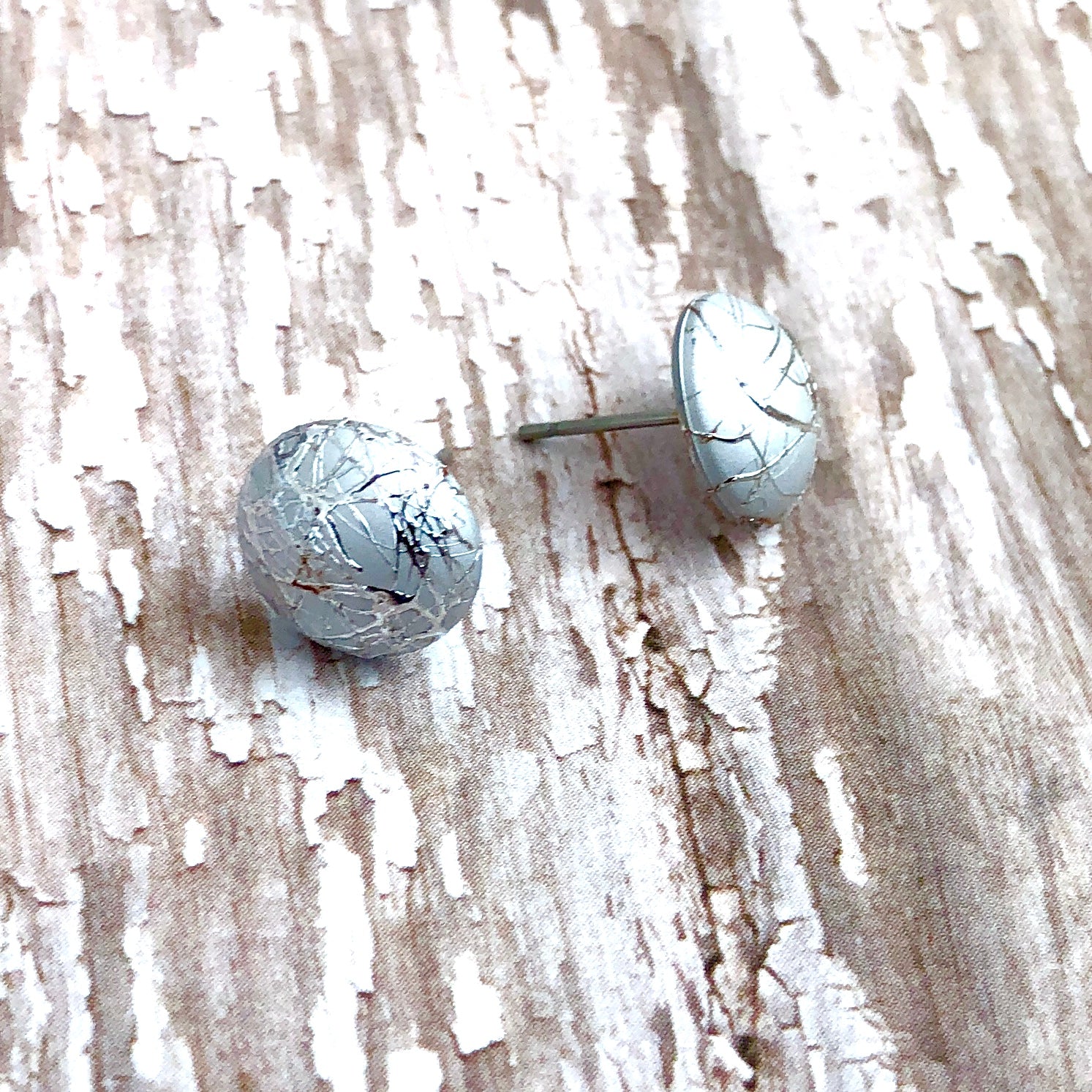 Silver Paint Spattered Metallic Retro Button Stud Earrings