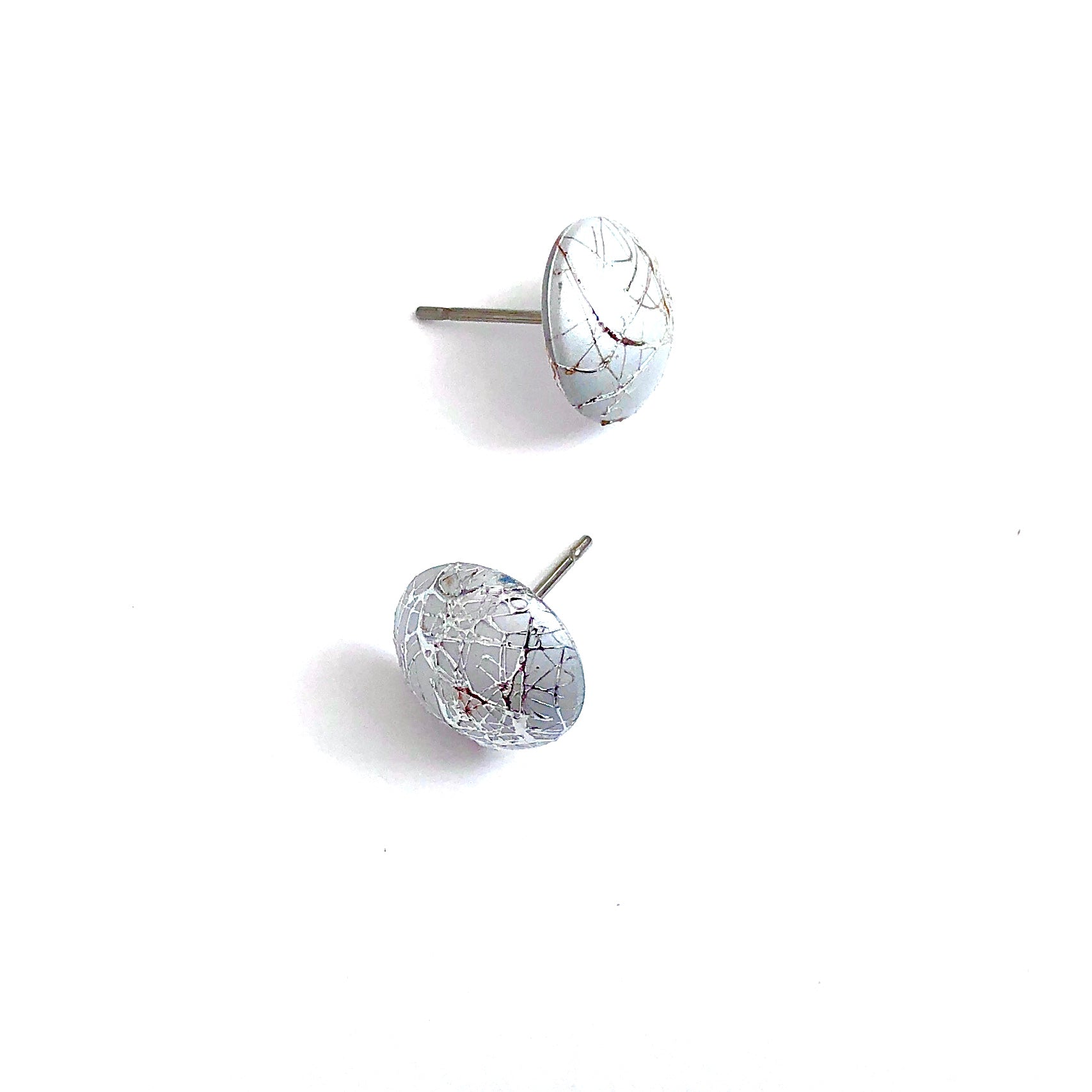 Silver Paint Spattered Metallic Retro Button Stud Earrings