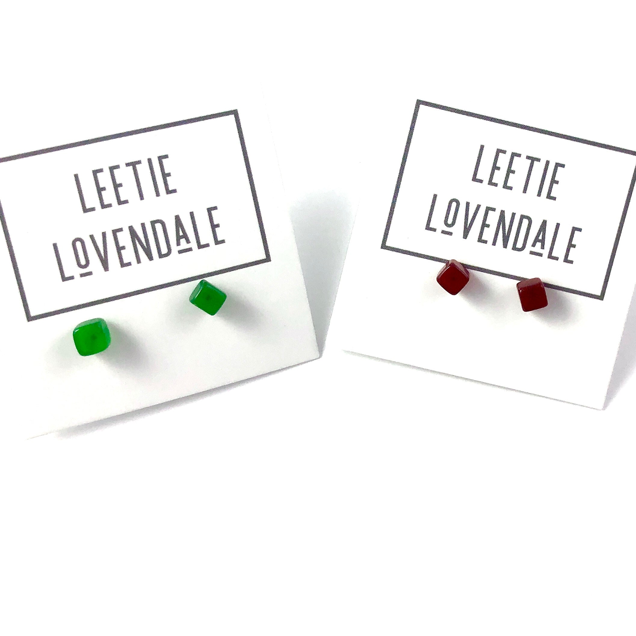 Jade Green Tiny Square Stud Earrings